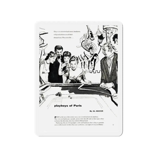 Playboys of Paris (1), Jem magazine, May 1957 (Magazine Illustration) Refrigerator Magnet 2 Inch Die-Cut - The Sticker Space
