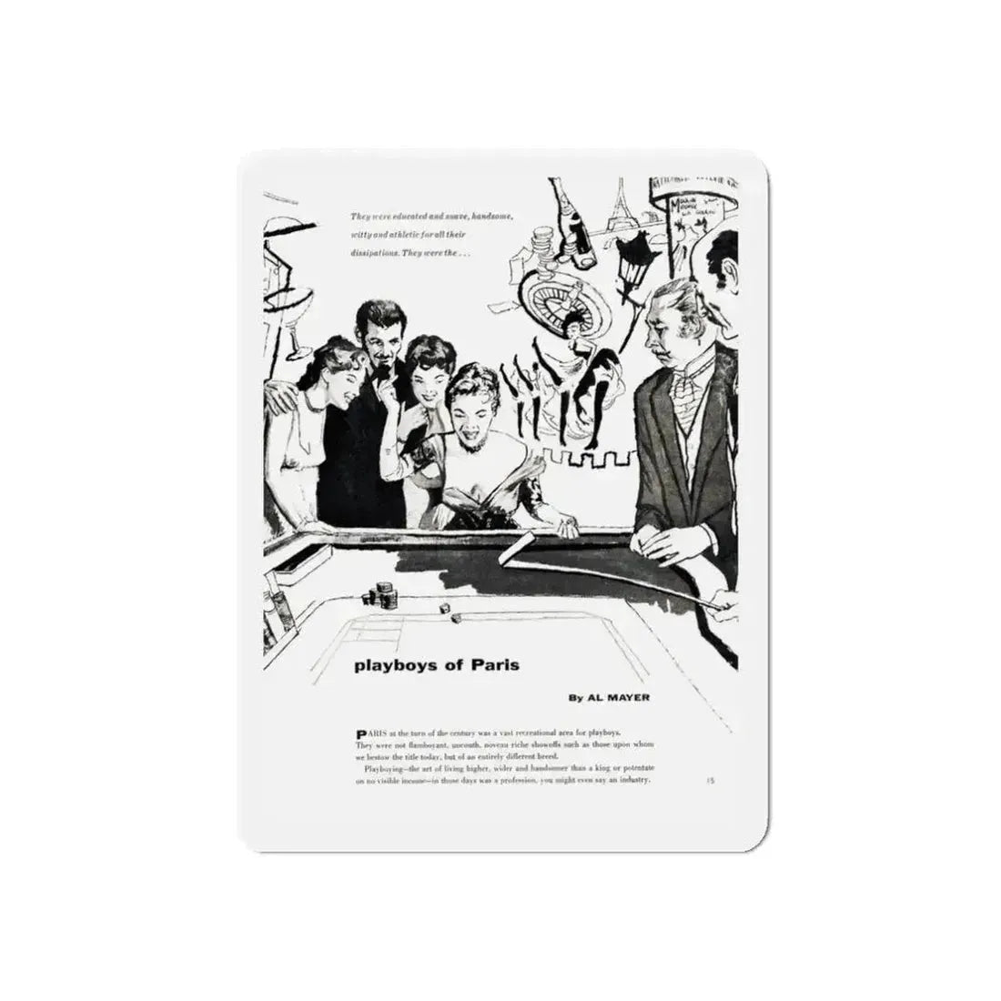 Playboys of Paris (1), Jem magazine, May 1957 (Magazine Illustration) Refrigerator Magnet 3 Inch Die-Cut - The Sticker Space