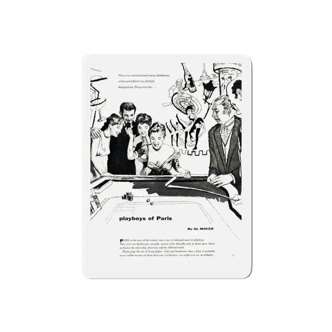Playboys of Paris (1), Jem magazine, May 1957 (Magazine Illustration) Refrigerator Magnet 5 Inch Die-Cut - The Sticker Space