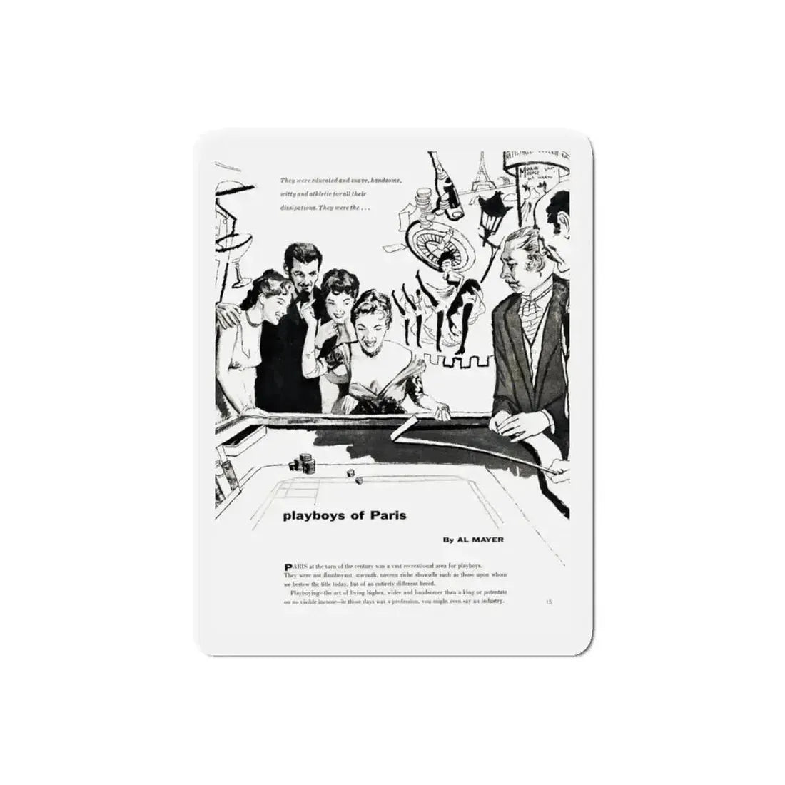 Playboys of Paris (1), Jem magazine, May 1957 (Magazine Illustration) Refrigerator Magnet 6 Inch Die-Cut - The Sticker Space