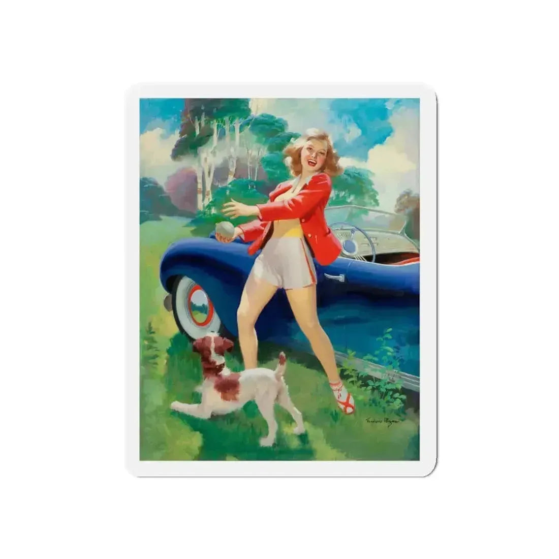 Playing Fetch (Magazine Illustration) Refrigerator Magnet 5 Inch Die-Cut - The Sticker Space