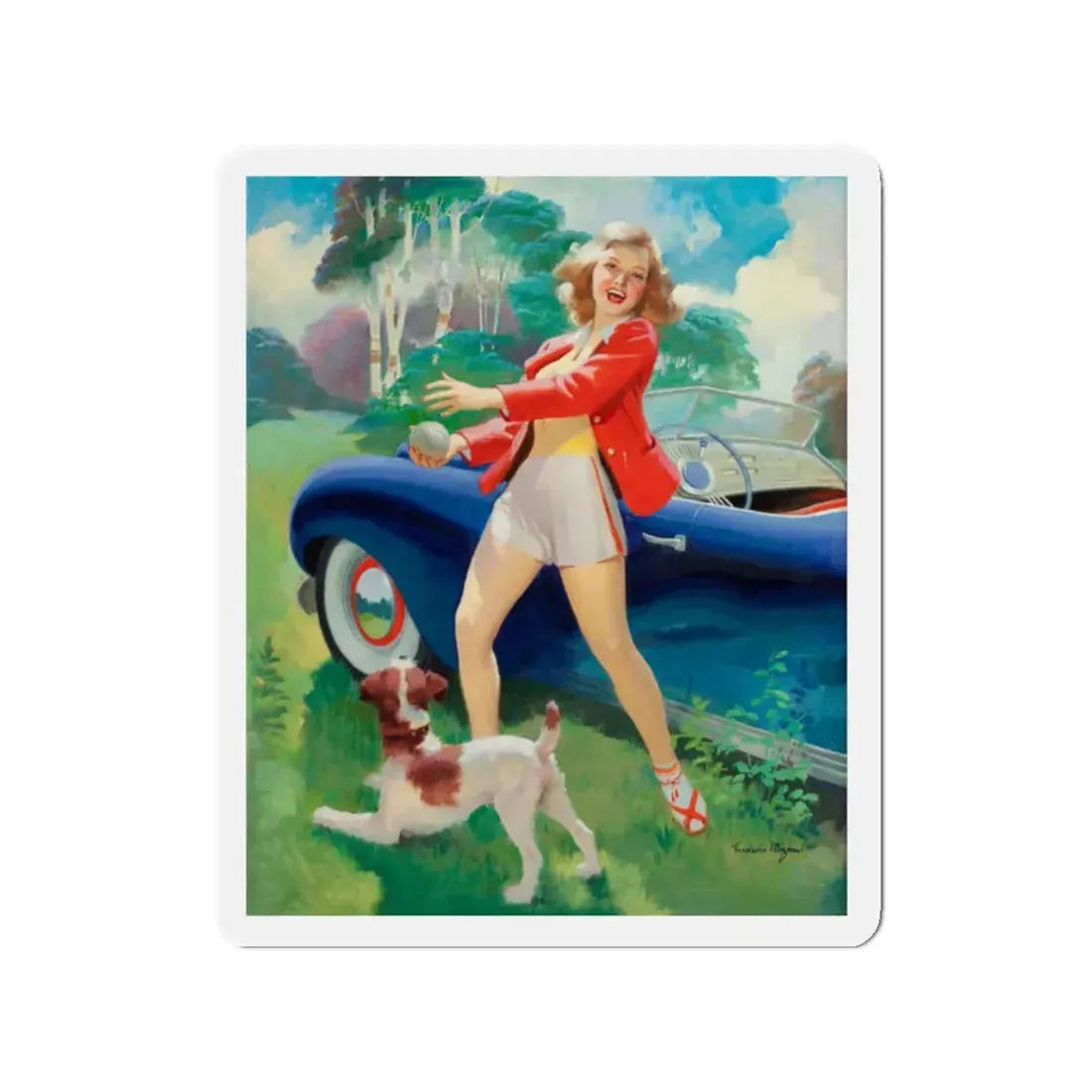 Playing Fetch (Magazine Illustration) Refrigerator Magnet - The Sticker Space