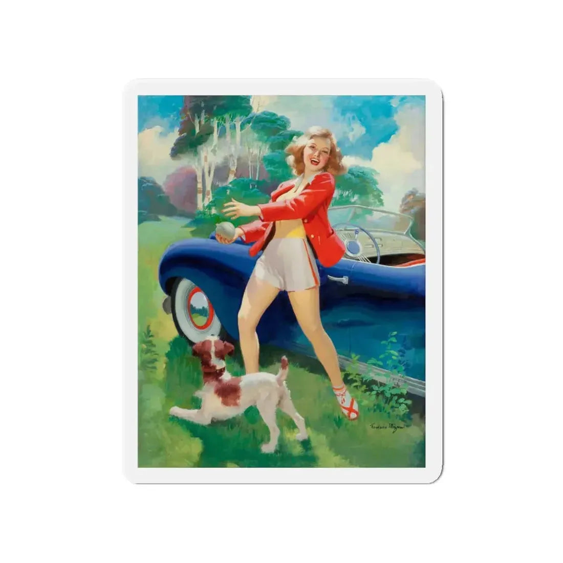 Playing Fetch (Magazine Illustration) Refrigerator Magnet - The Sticker Space