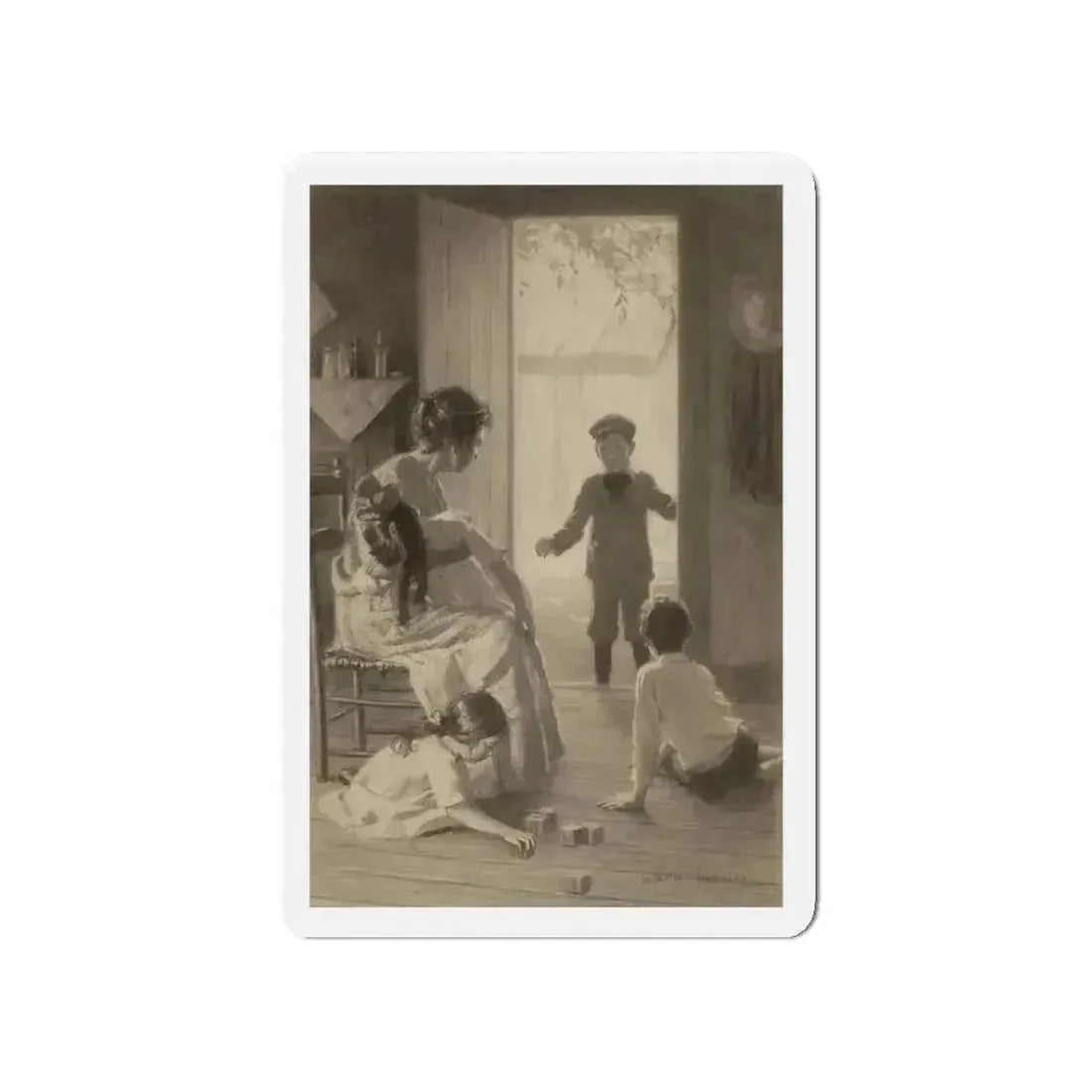 Playtime, story illustration (Magazine Illustration) Refrigerator Magnet 4 Inch Die-Cut - The Sticker Space