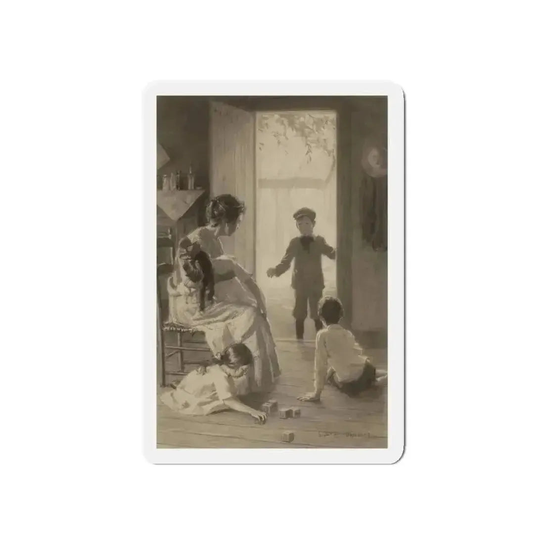 Playtime, story illustration (Magazine Illustration) Refrigerator Magnet 5 Inch Die-Cut - The Sticker Space