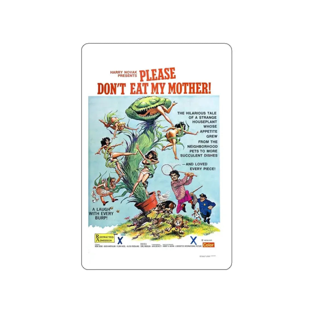 PLEASE DON'T EAT MY MOTHER 1973 Movie Poster STICKER Vinyl Die-Cut Decal - The Sticker Space
