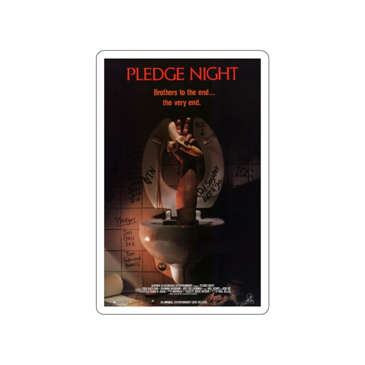 PLEDGE NIGHT 1988 Movie Poster STICKER Vinyl Die-Cut Decal-White-The Sticker Space