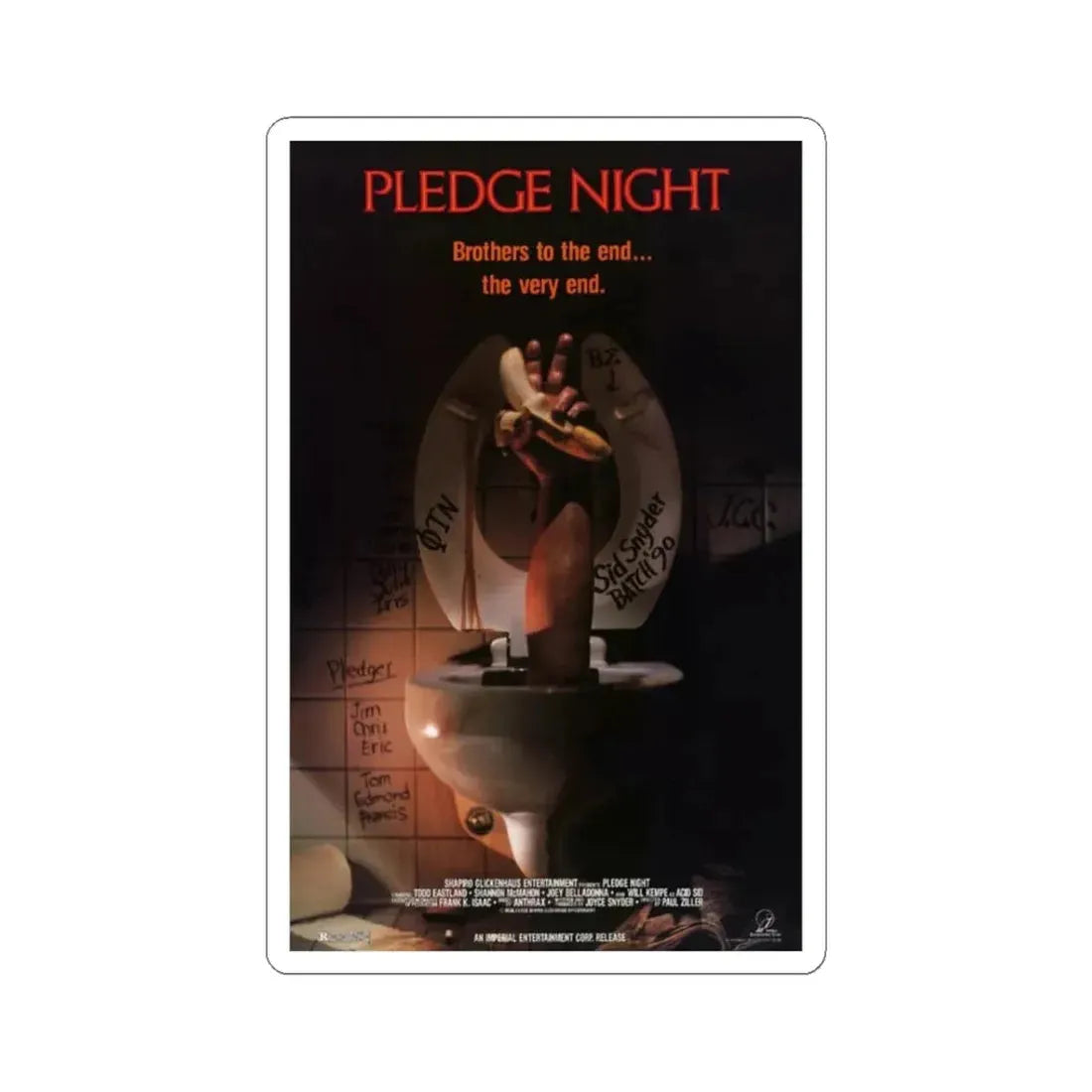 PLEDGE NIGHT 1988 Movie Poster - STICKER Vinyl Kiss-Cut Decal 3 Inch White - The Sticker Space