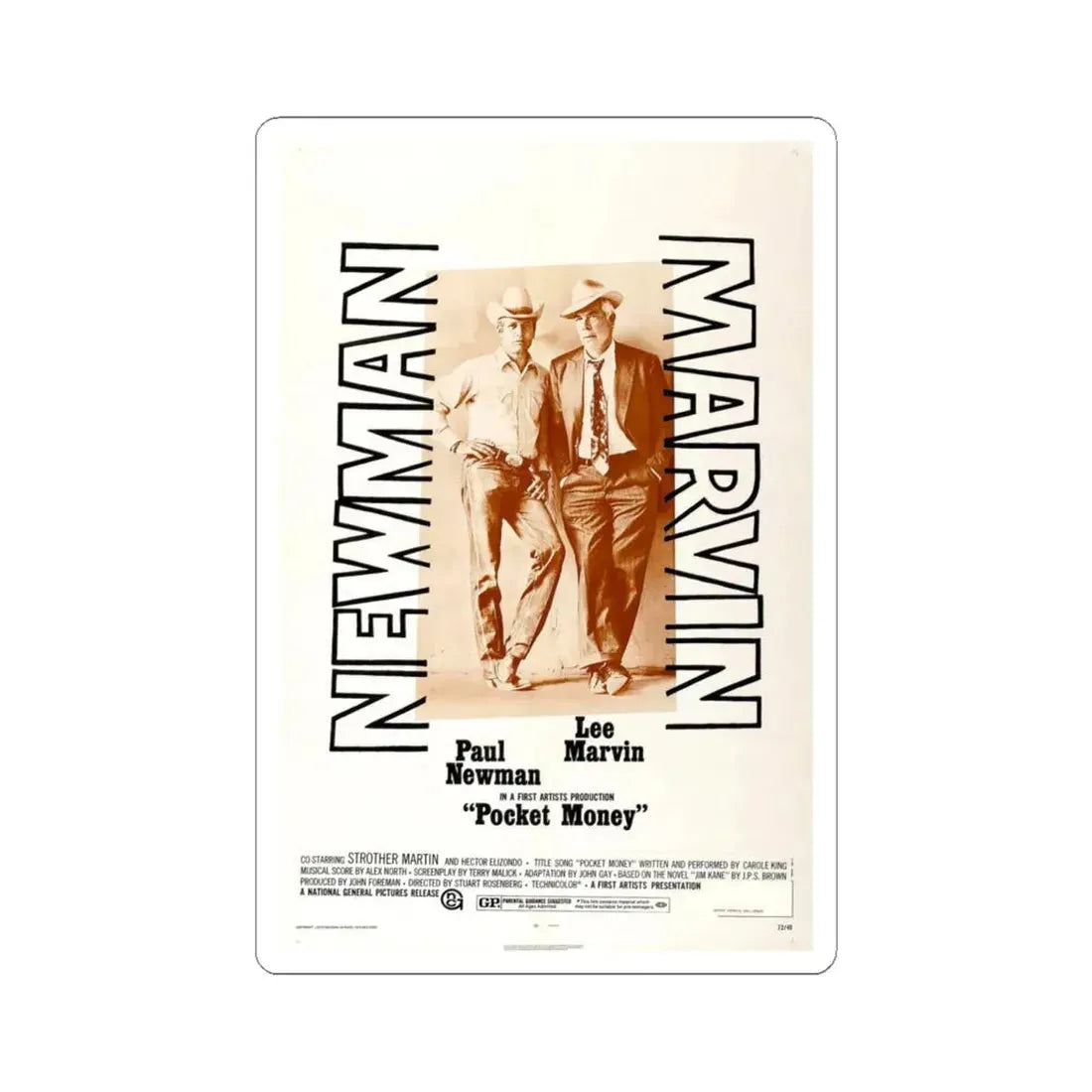 Pocket Money 1972 Movie Poster - STICKER Vinyl Kiss-Cut Decal 6 Inch White - The Sticker Space