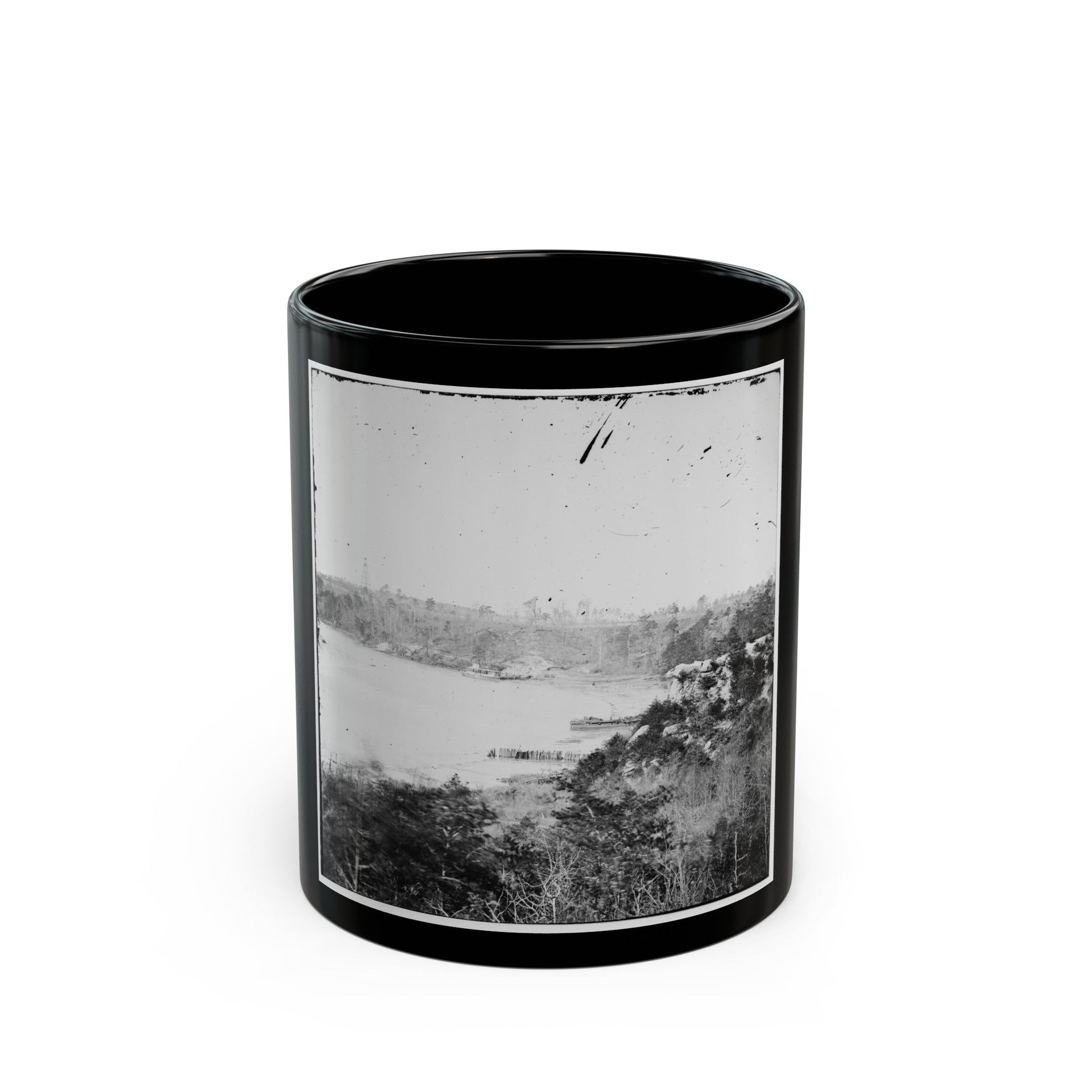 Point Of Rocks, Virginia (Vicinity). View Along River. Butler's Signal Tower In Distance (U.S. Civil War) Black Coffee Mug-11oz-The Sticker Space