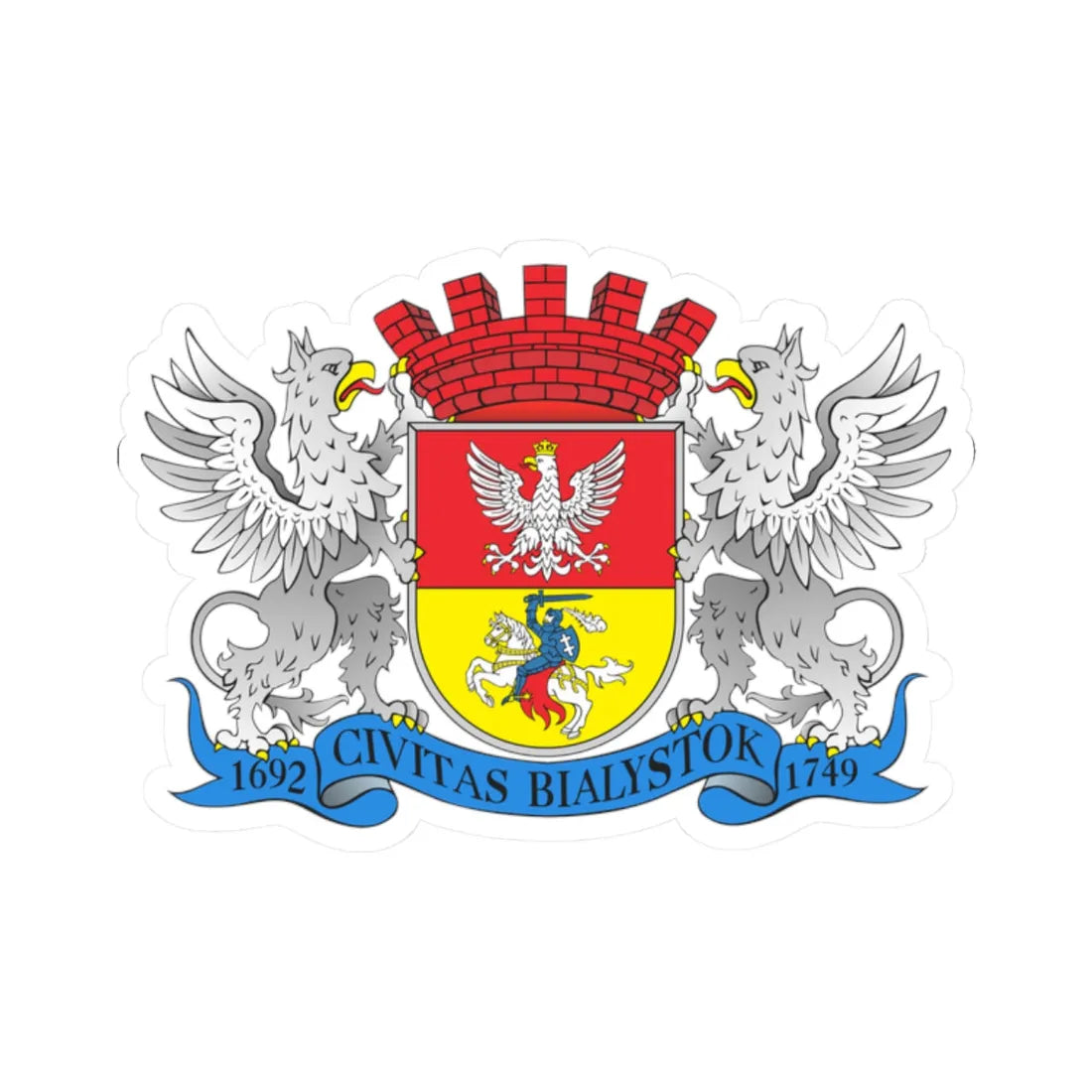POL Białystok COA grand (Poland) (Coat of Arms) STICKER Vinyl Kiss-Cut Decal 2 Inch White - The Sticker Space