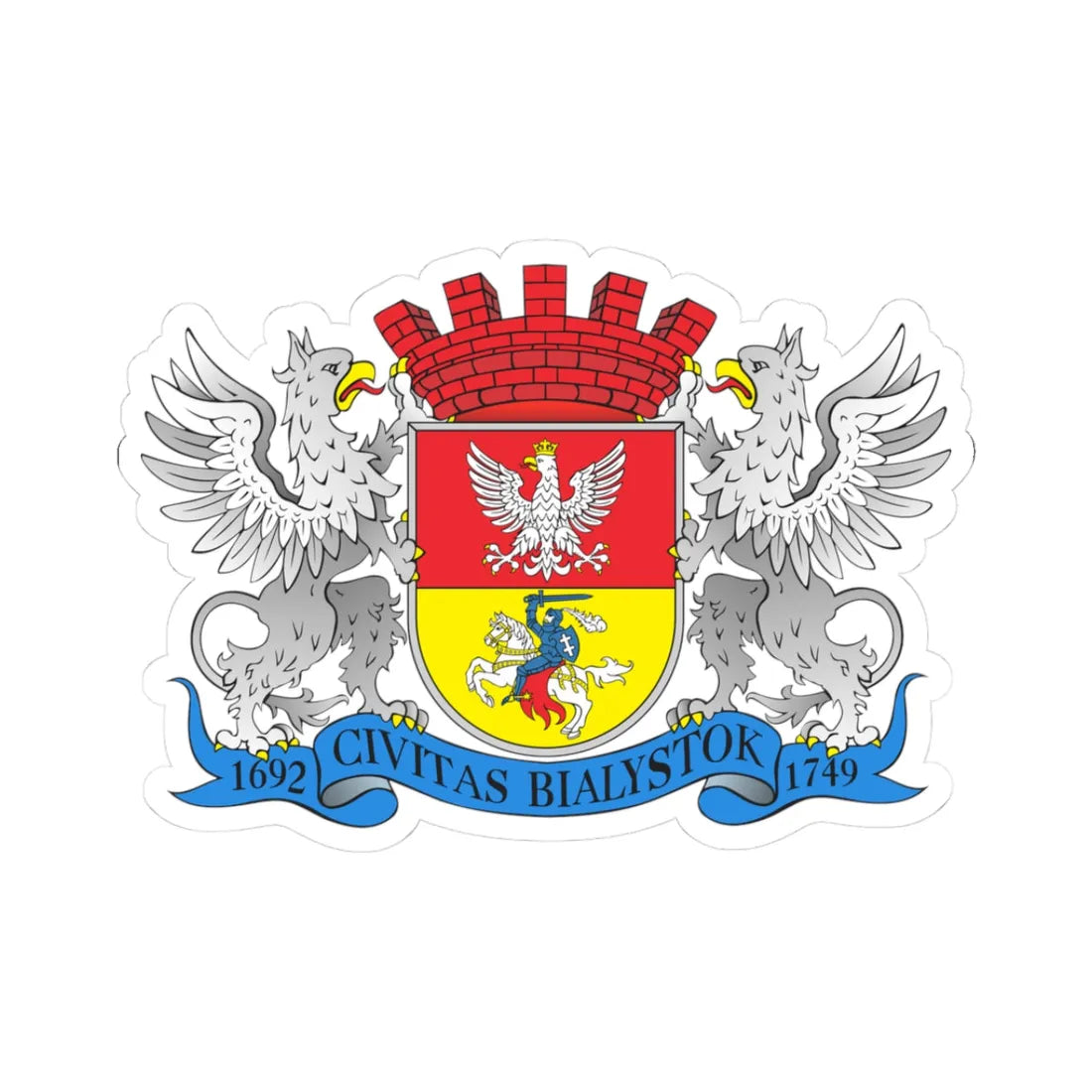 POL Białystok COA grand (Poland) (Coat of Arms) STICKER Vinyl Kiss-Cut Decal 3 Inch White - The Sticker Space