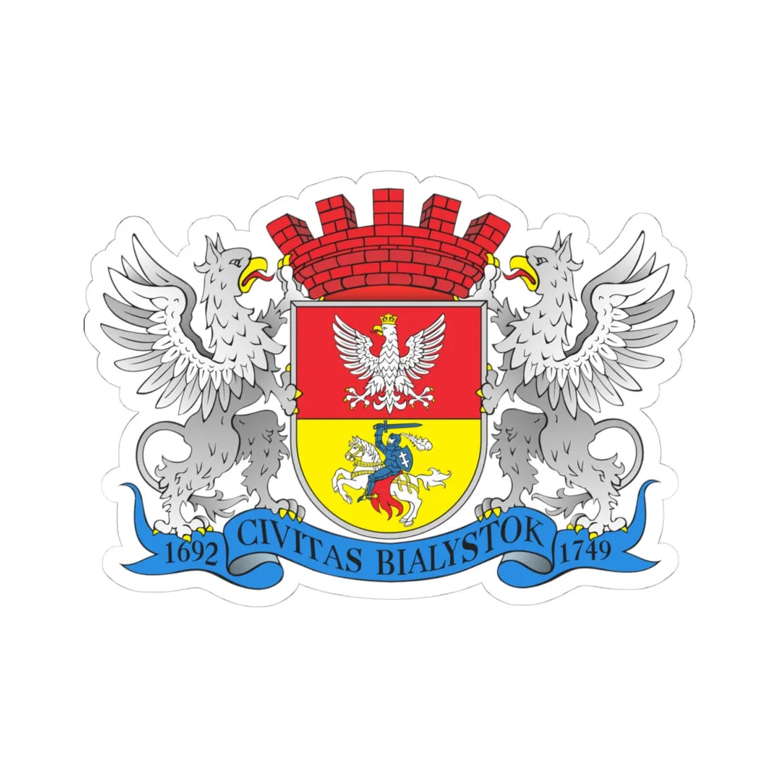 POL Białystok COA grand (Poland) (Coat of Arms) STICKER Vinyl Kiss-Cut Decal 4 Inch White - The Sticker Space