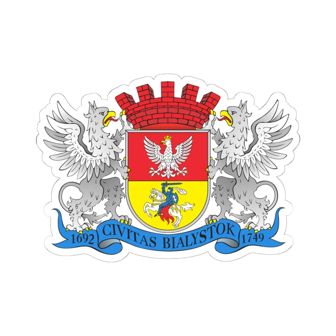 POL Białystok COA grand (Poland) (Coat of Arms) STICKER Vinyl Kiss-Cut Decal 6 Inch White - The Sticker Space