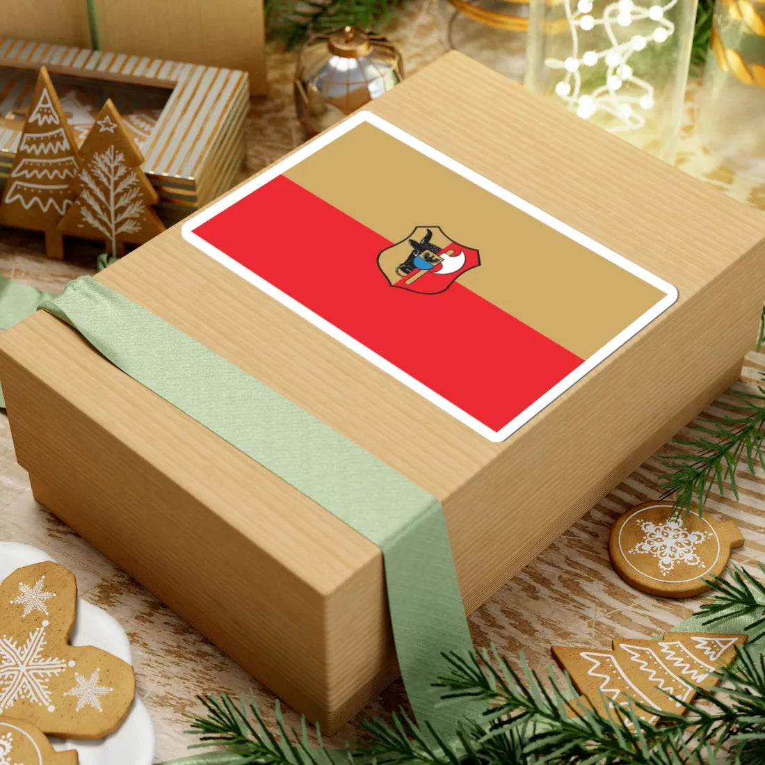 POL Leszno flag with arms (Poland) STICKER Vinyl Kiss-Cut Decal - The Sticker Space