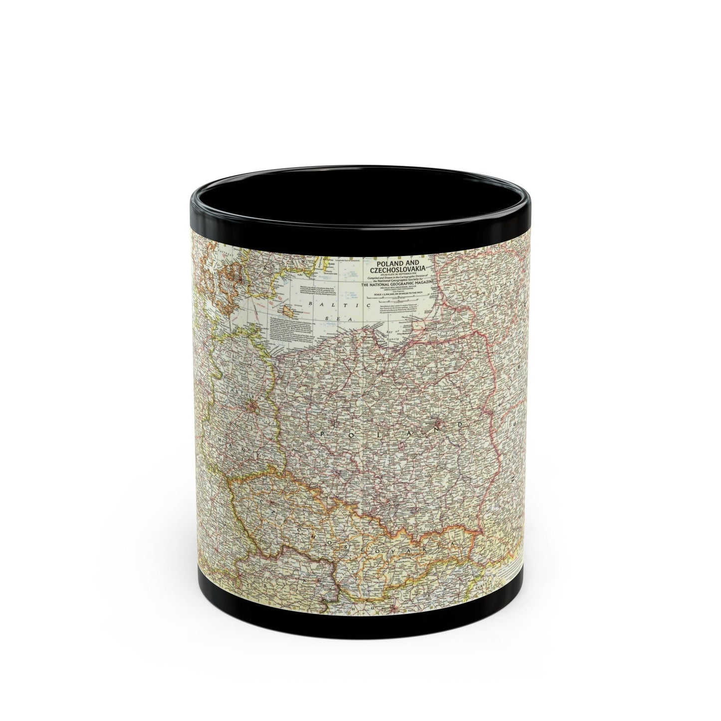 Poland and Czechoslovakia (1958) (Map) Black Coffee Mug-11oz-The Sticker Space