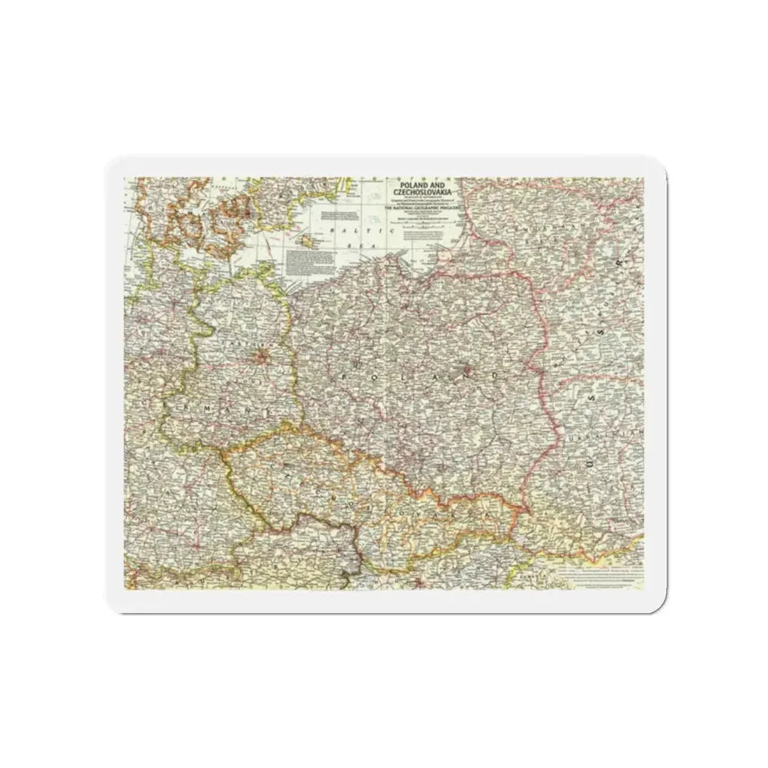 Poland and Czechoslovakia (1958) (Map) Refrigerator Magnet 2 Inch - The Sticker Space