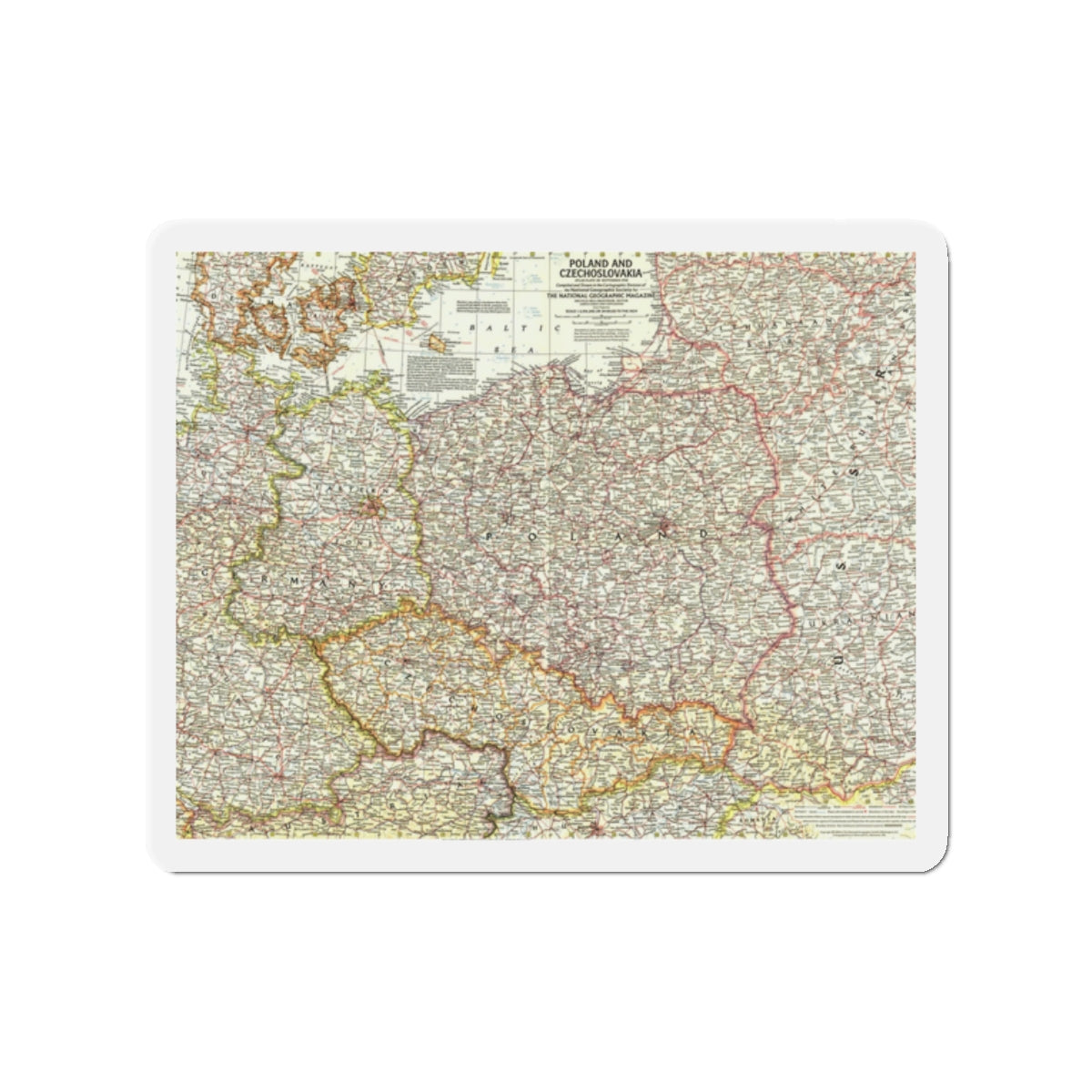 Poland and Czechoslovakia (1958) (Map) Refrigerator Magnet-2" x 2"-The Sticker Space