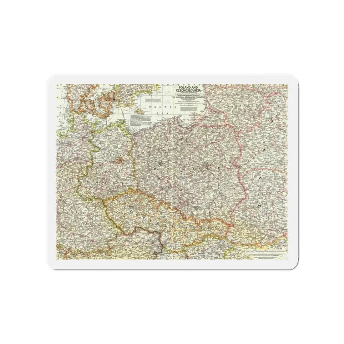 Poland and Czechoslovakia (1958) (Map) Refrigerator Magnet 3 Inch - The Sticker Space