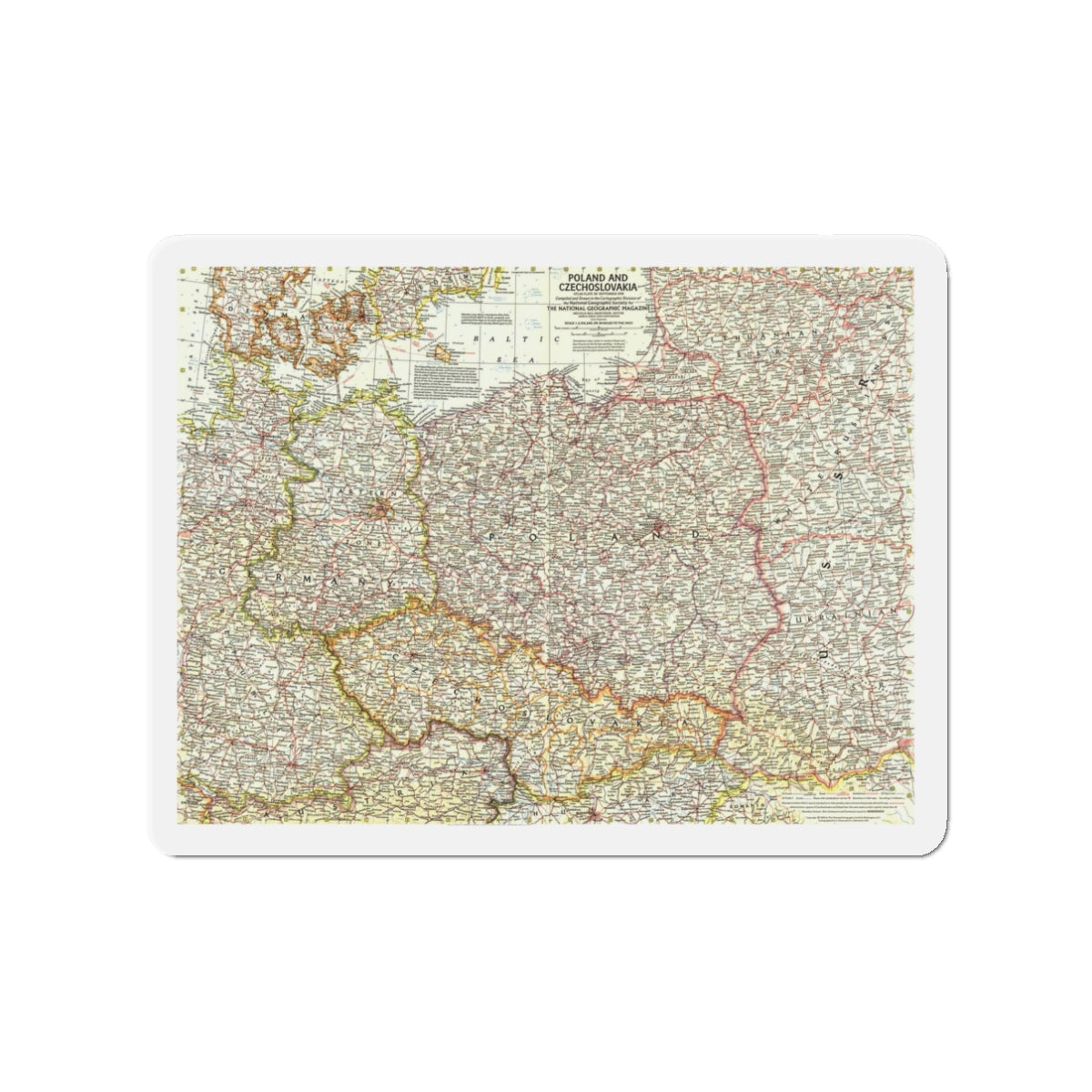 Poland and Czechoslovakia (1958) (Map) Refrigerator Magnet-3" x 3"-The Sticker Space