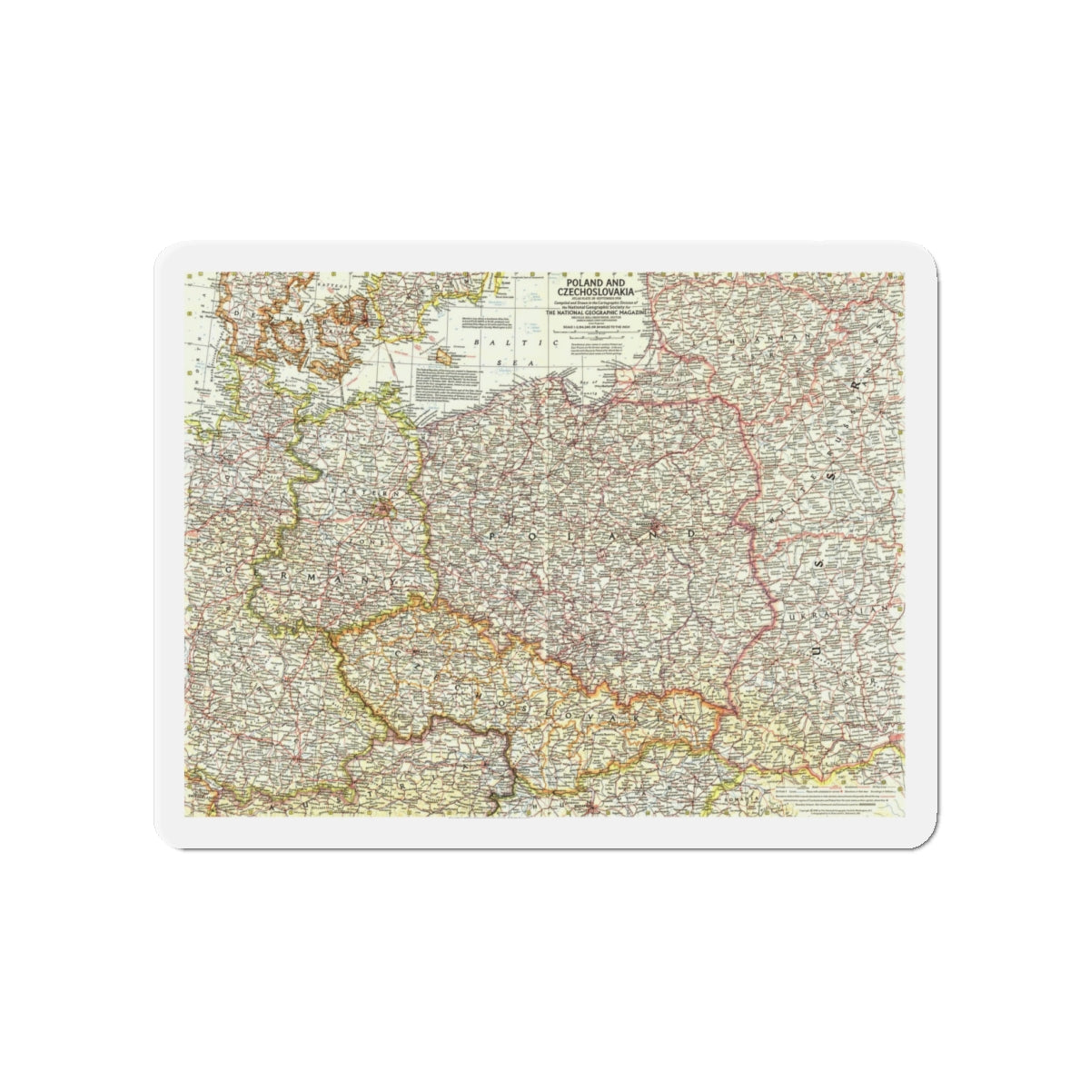 Poland and Czechoslovakia (1958) (Map) Refrigerator Magnet-4" x 4"-The Sticker Space