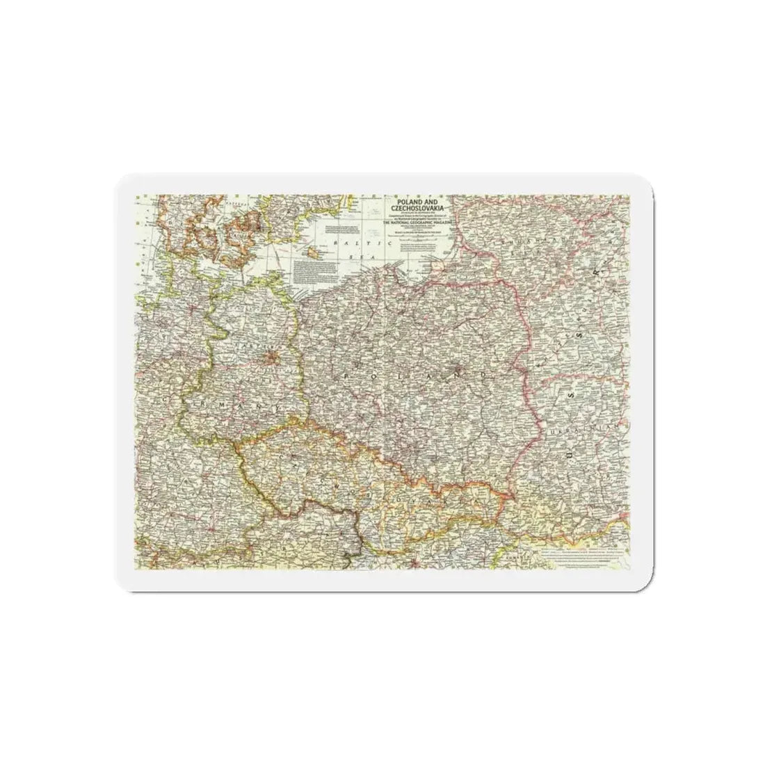 Poland and Czechoslovakia (1958) (Map) Refrigerator Magnet 5 Inch - The Sticker Space