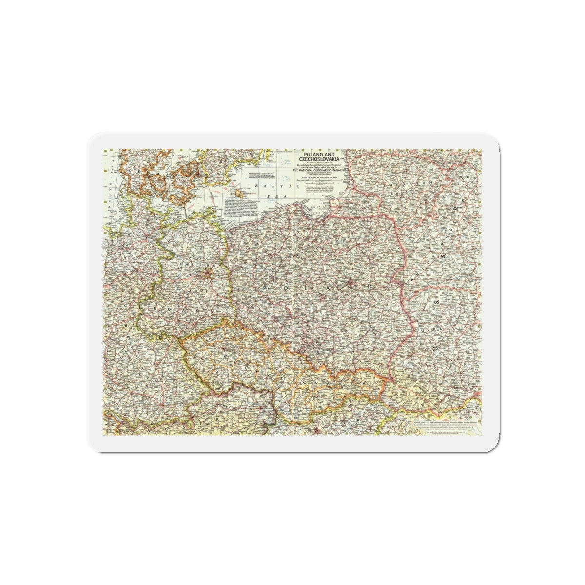 Poland and Czechoslovakia (1958) (Map) Refrigerator Magnet-5" x 5"-The Sticker Space