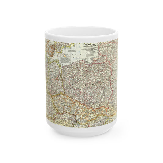 Poland and Czechoslovakia (1958) (Map) White Coffee Mug-15oz-The Sticker Space