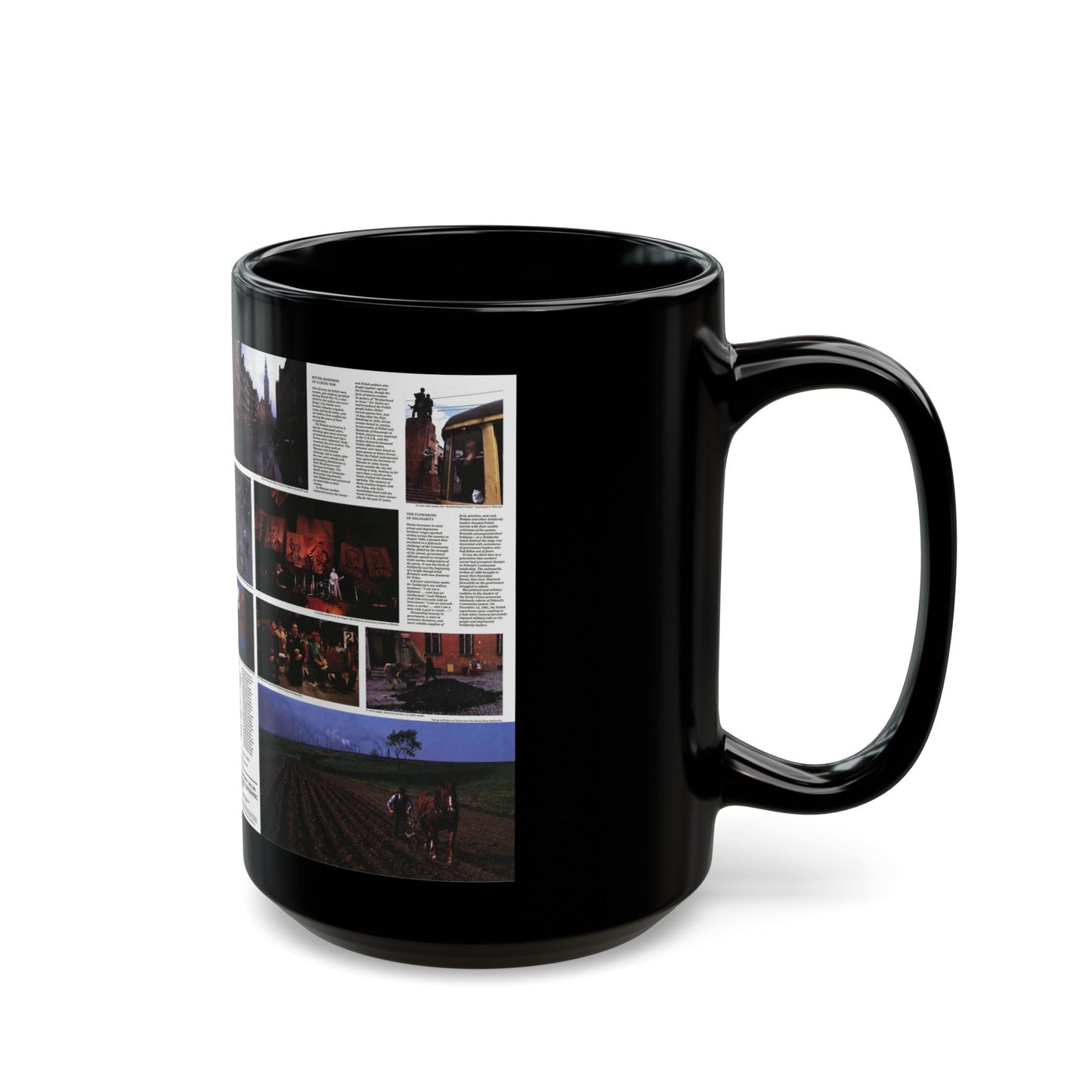 Poland - The Face and Faith 1 (1982) (Map) Black Coffee Mug-The Sticker Space