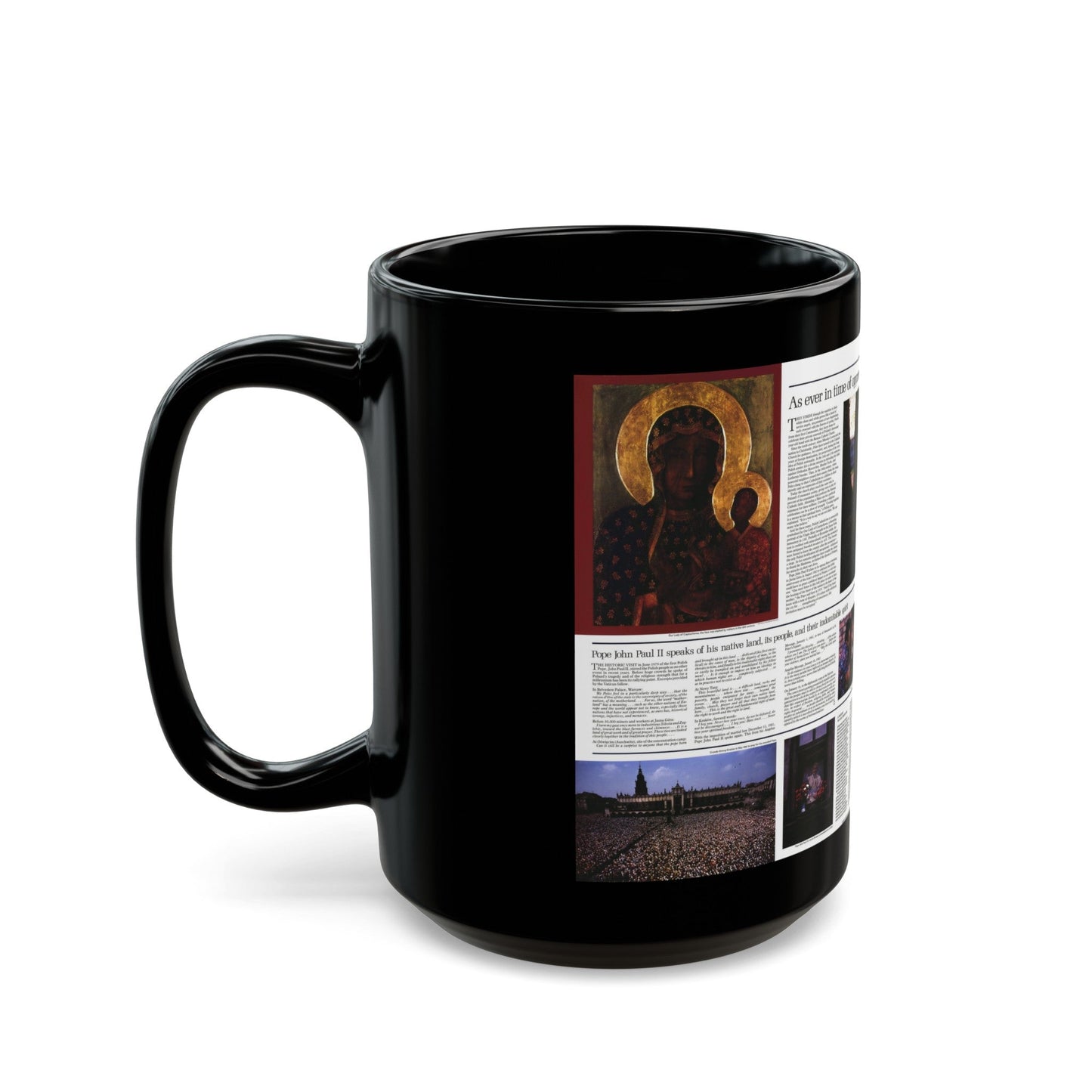 Poland - The Face and Faith 2 (1982) (Map) Black Coffee Mug-The Sticker Space