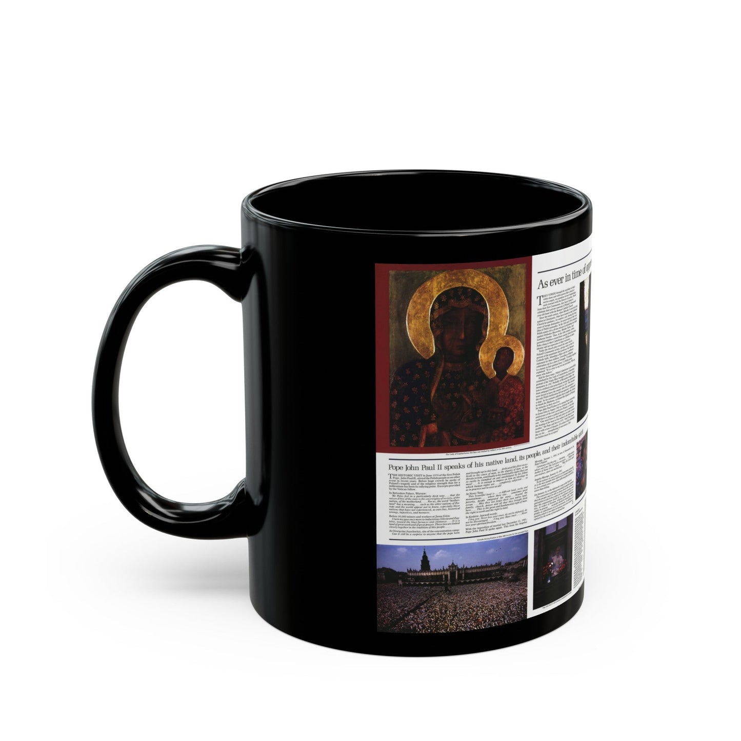 Poland - The Face and Faith 2 (1982) (Map) Black Coffee Mug-The Sticker Space