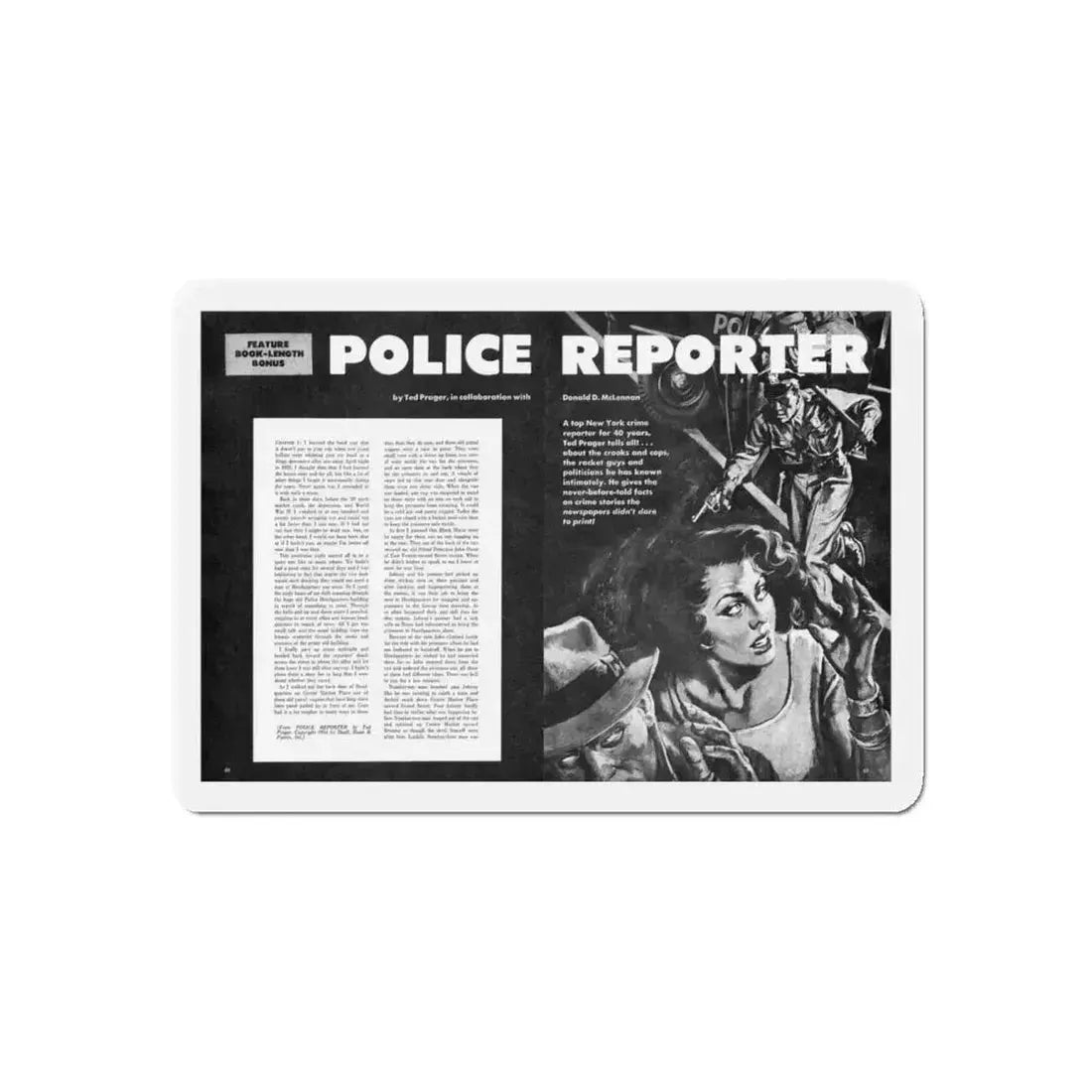 Police Reporter, Expose Detective, January 1959 (Magazine Illustration) Refrigerator Magnet 4 Inch Die-Cut - The Sticker Space