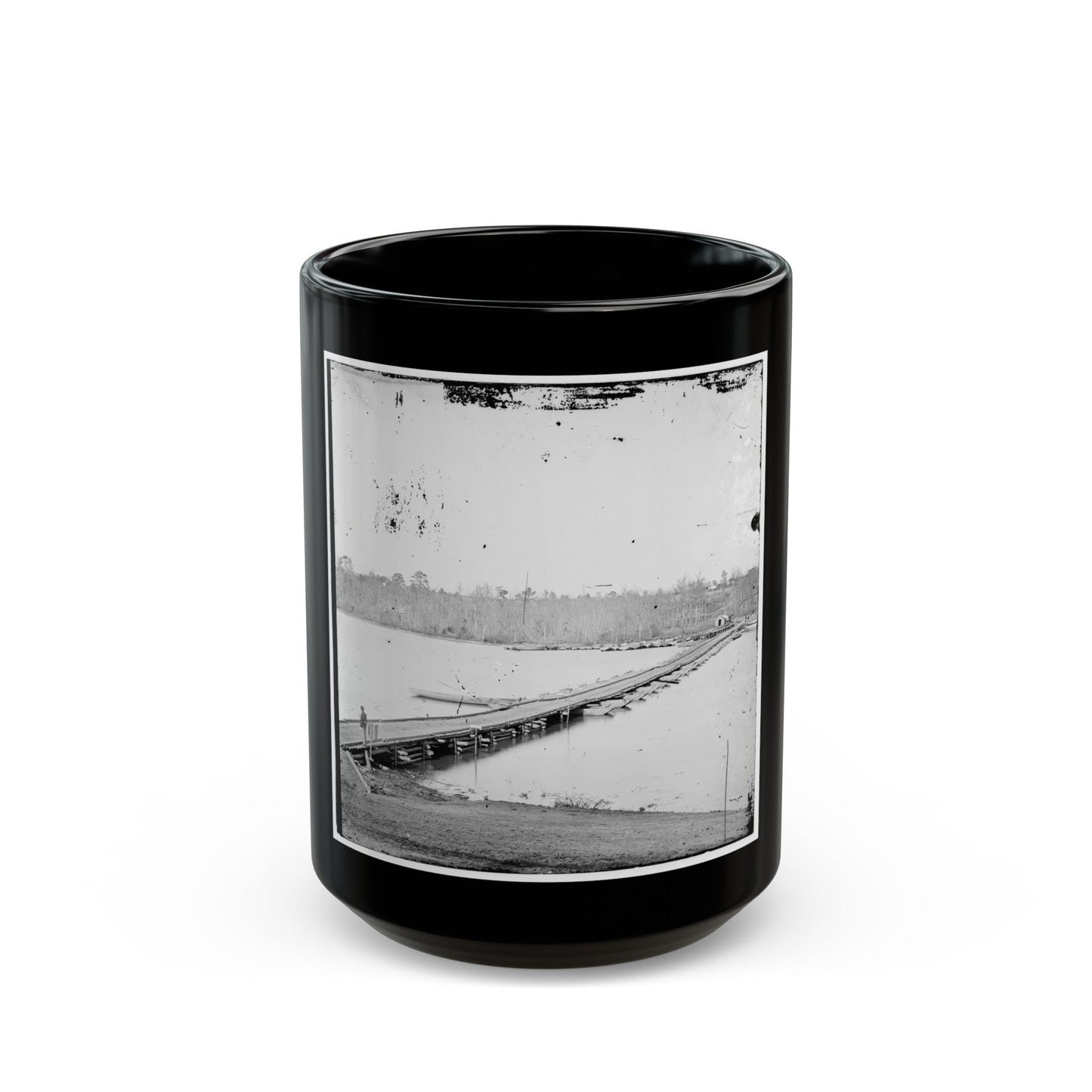 Pontoon Bridge Across The James River-2 (U.S. Civil War) Black Coffee Mug-15oz-The Sticker Space