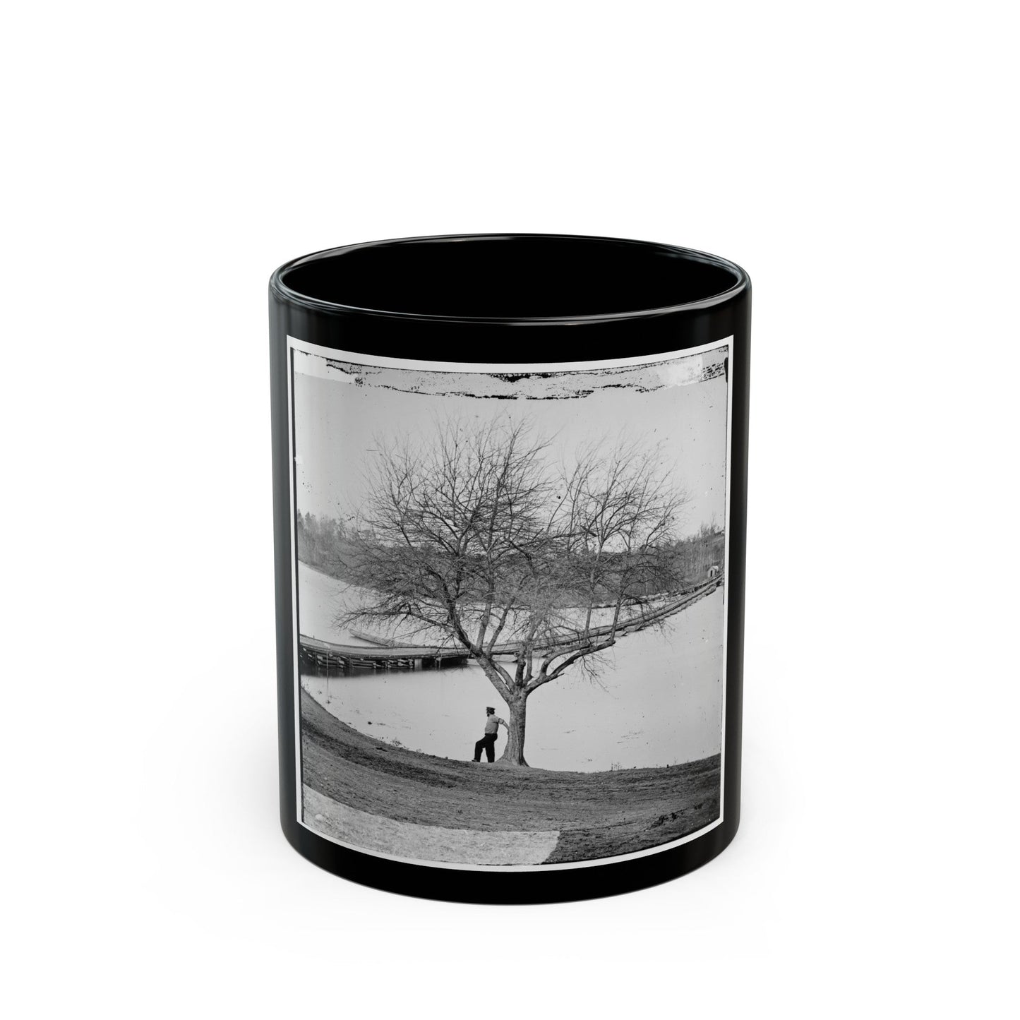 Pontoon Bridge Across The James River (U.S. Civil War) Black Coffee Mug-11oz-The Sticker Space