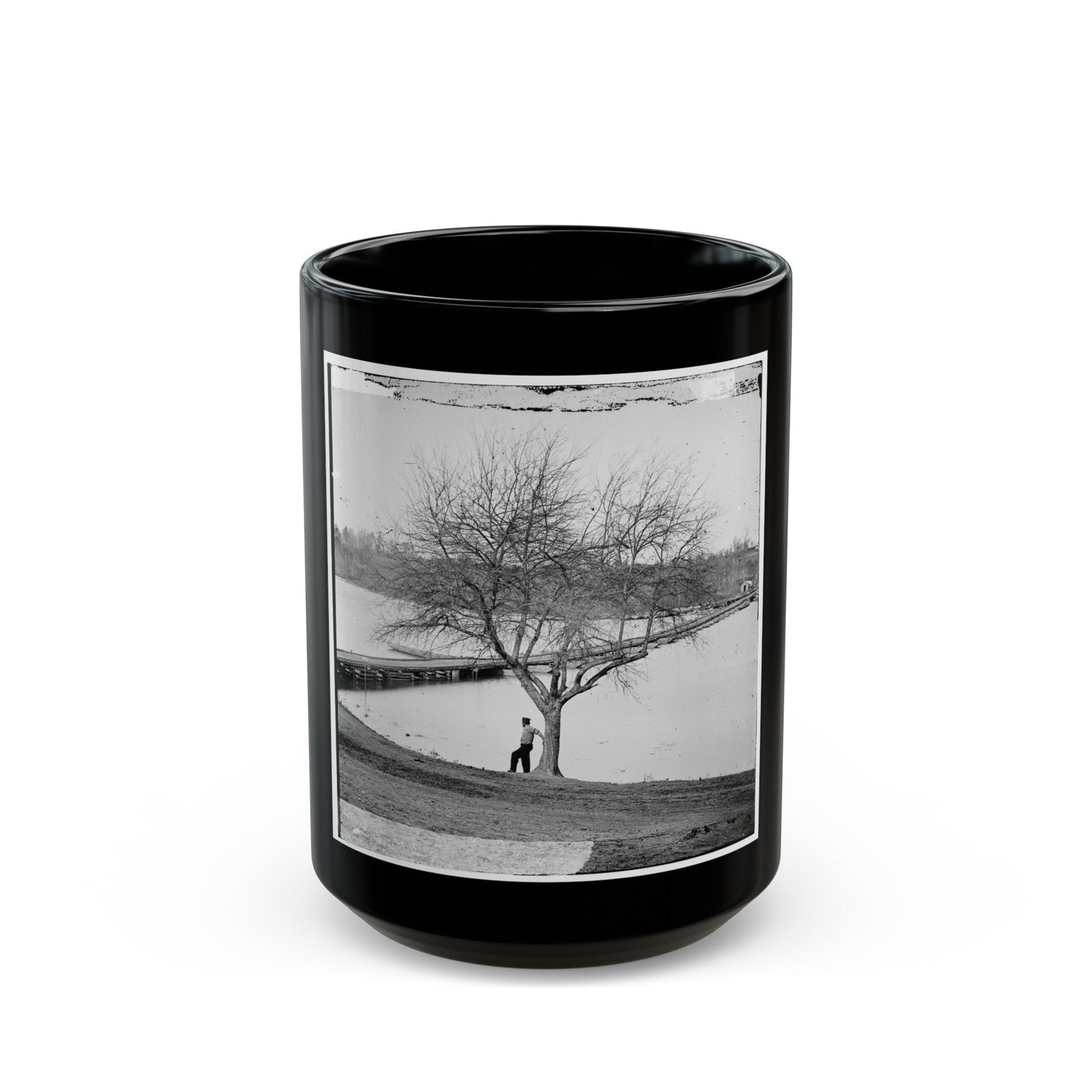 Pontoon Bridge Across The James River (U.S. Civil War) Black Coffee Mug-15oz-The Sticker Space