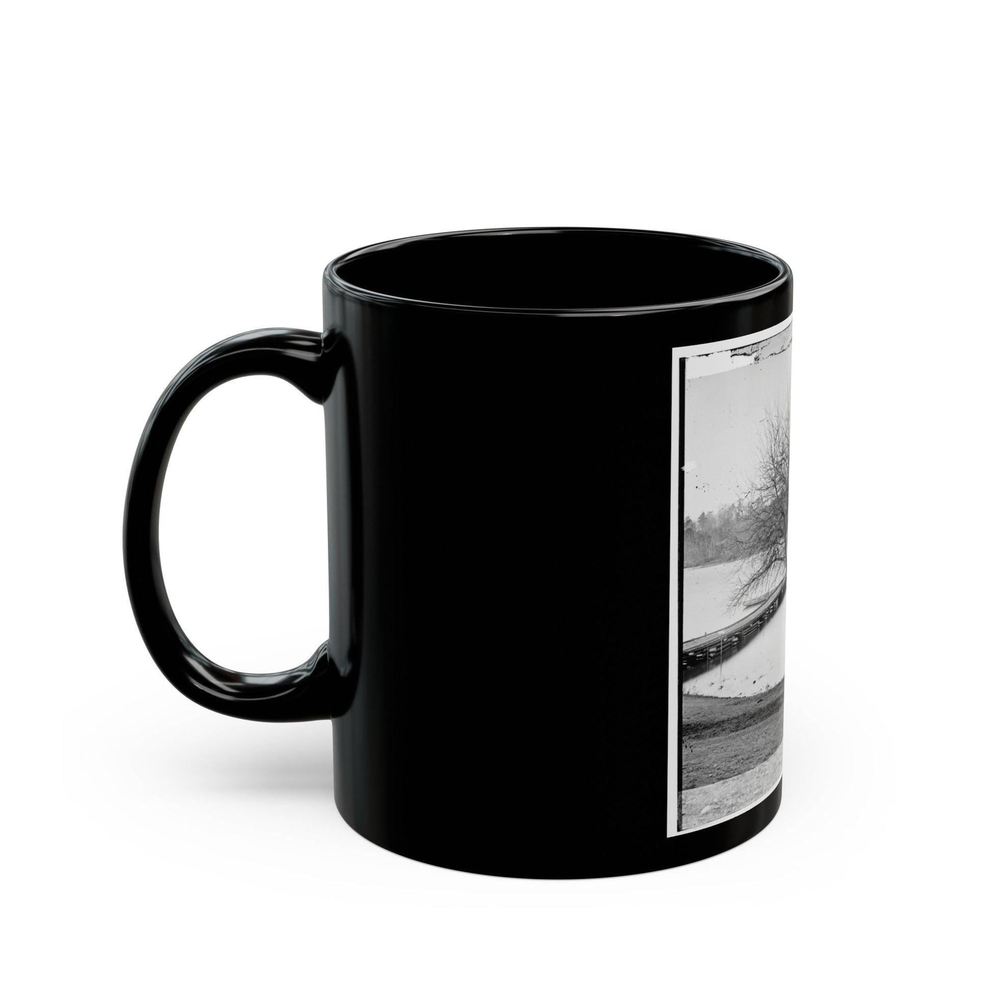 Pontoon Bridge Across The James River (U.S. Civil War) Black Coffee Mug-The Sticker Space