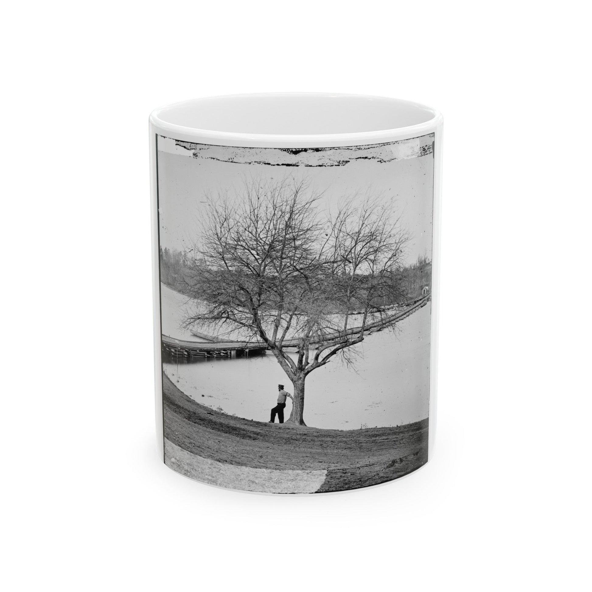 Pontoon Bridge Across The James River (U.S. Civil War) White Coffee Mug-11oz-The Sticker Space