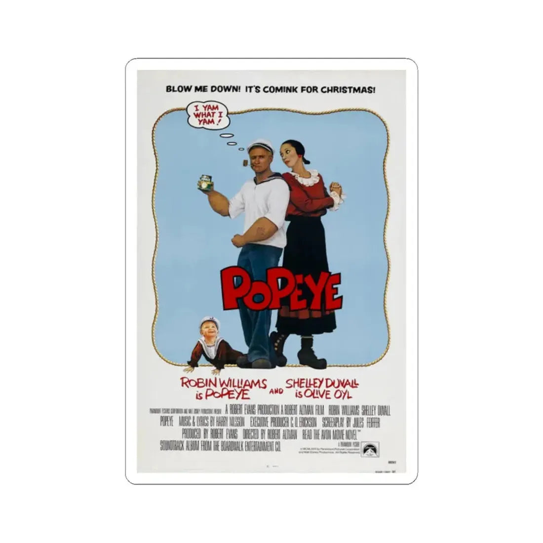 Popeye 1980 Movie Poster - STICKER Vinyl Kiss-Cut Decal 2 Inch White - The Sticker Space