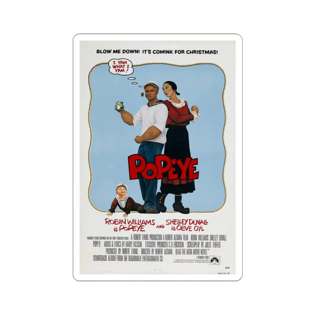Popeye 1980 Movie Poster - STICKER Vinyl Kiss-Cut Decal 4 Inch White - The Sticker Space