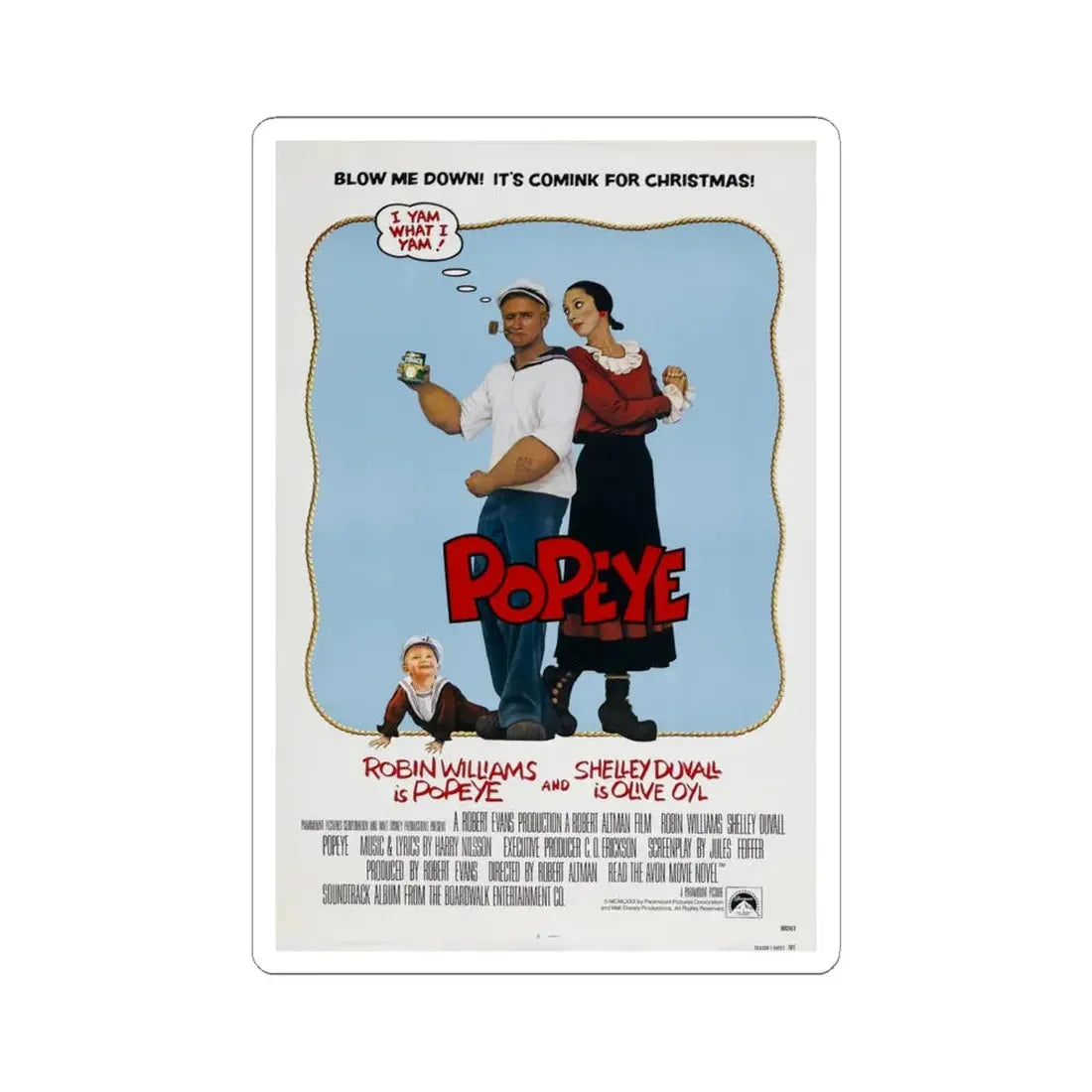 Popeye 1980 Movie Poster - STICKER Vinyl Kiss-Cut Decal 6 Inch White - The Sticker Space