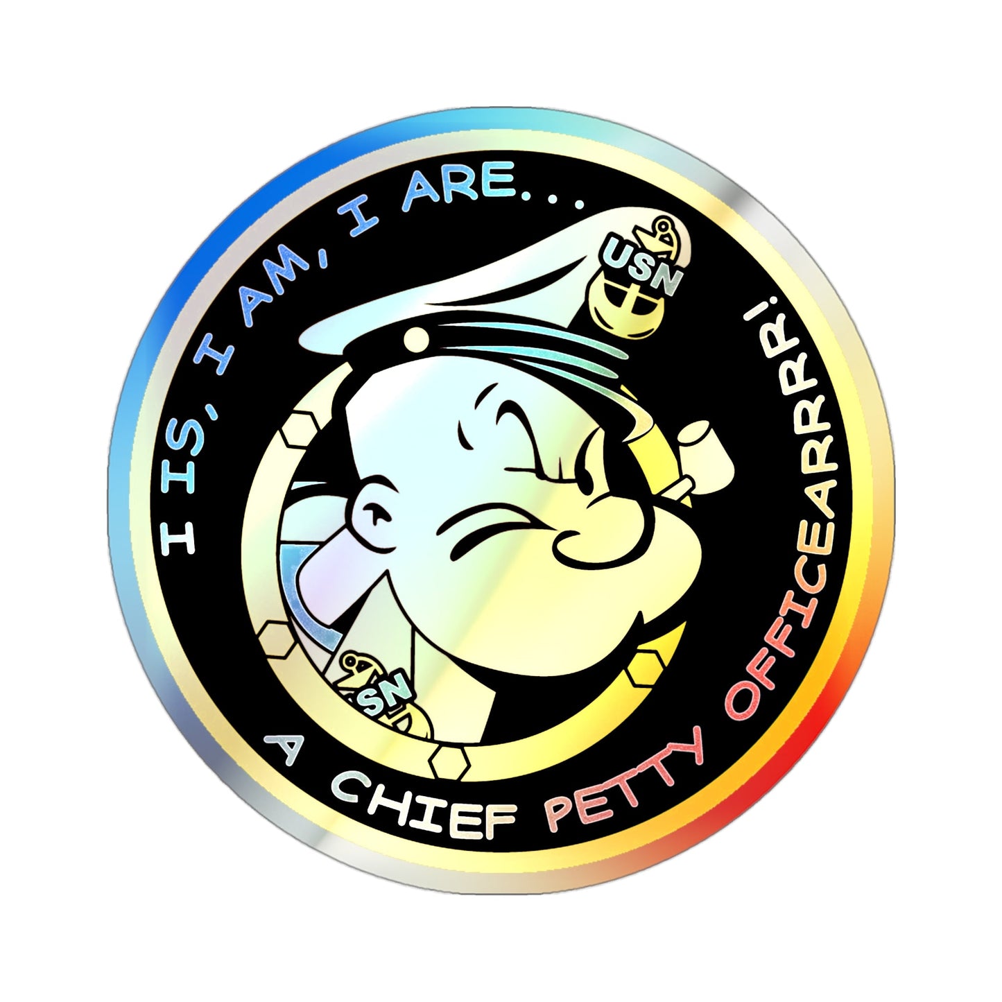 Popeye CPO (U.S. Navy) Holographic STICKER Die-Cut Vinyl Decal-3 Inch-The Sticker Space