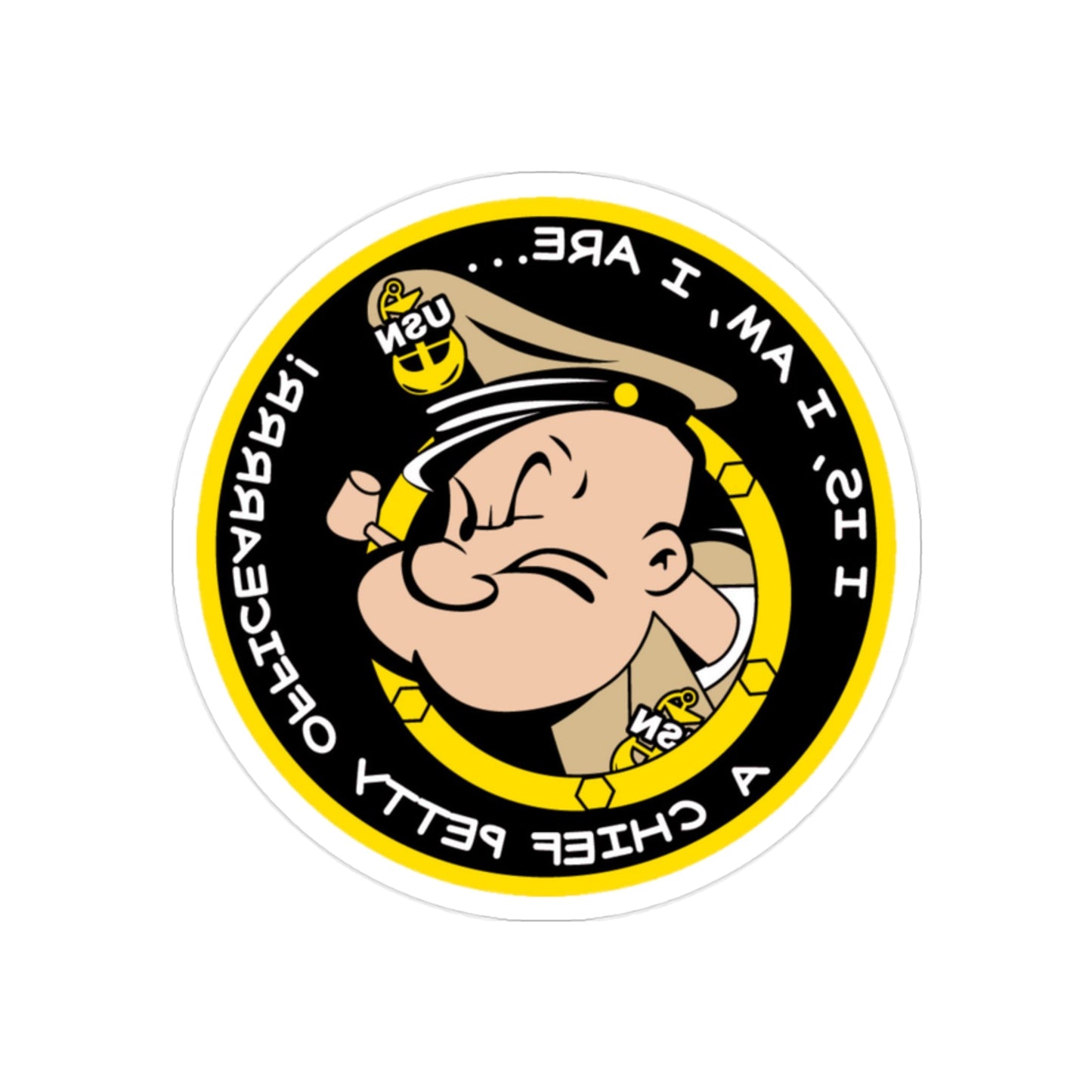 Popeye CPO (U.S. Navy) REVERSE PRINT Transparent STICKER-2" × 2"-The Sticker Space