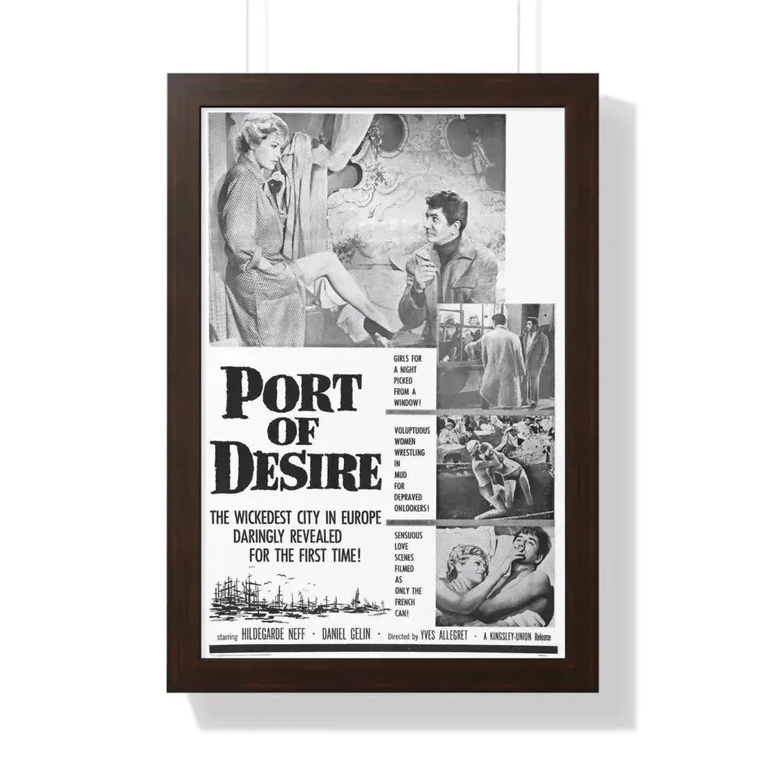 PORT OF DESIRE 1958 - Framed Movie Poster 16″ x 24″ Walnut - The Sticker Space