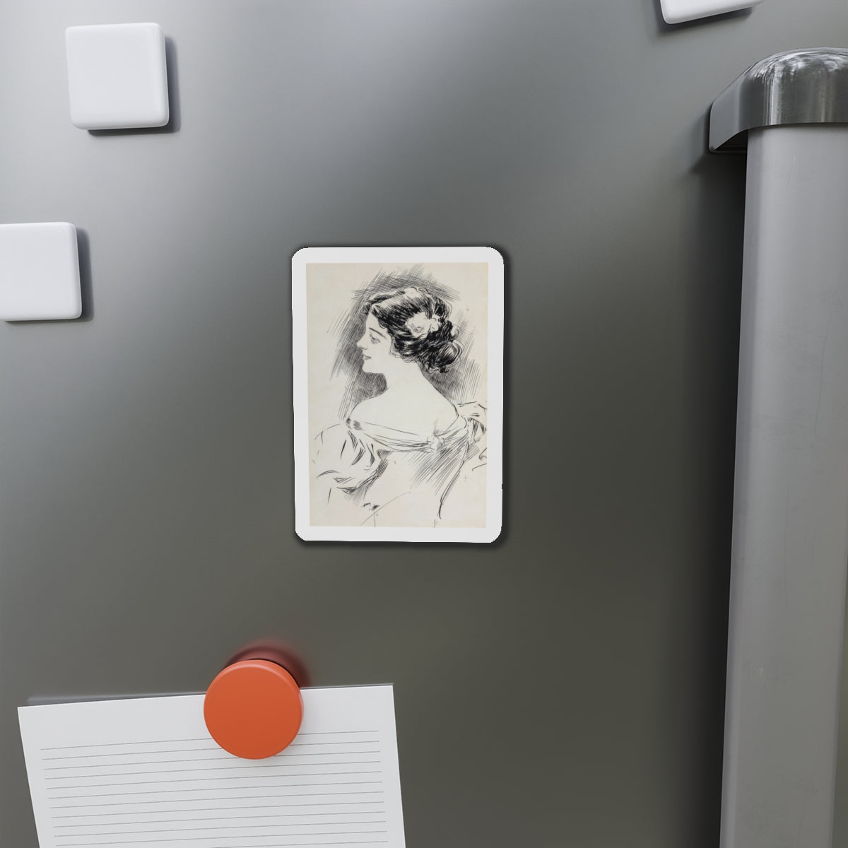 Portrait of a Lady, Pucks magazine interior illustration, 1897 (Magazine Illustration) Refrigerator Magnet-The Sticker Space