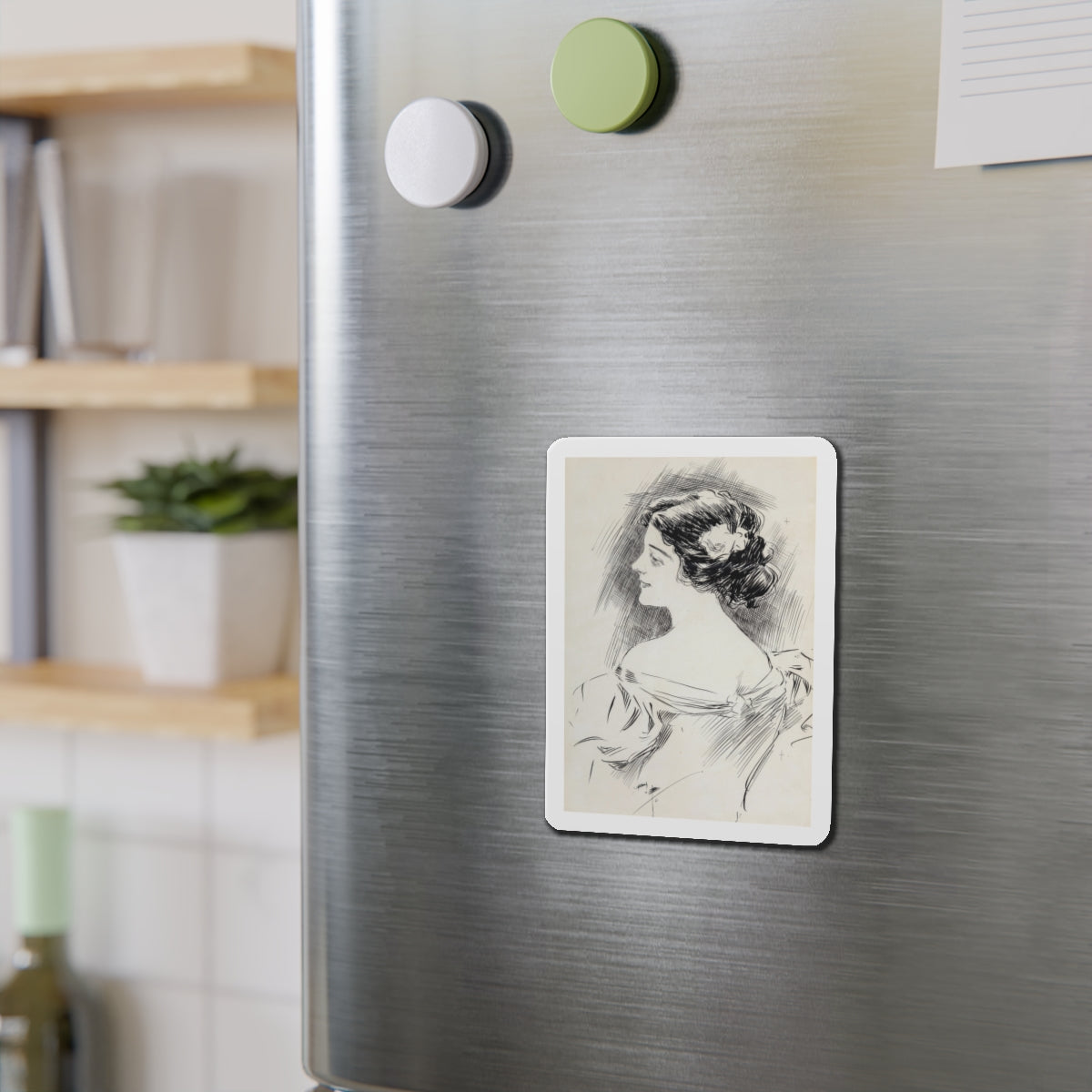 Portrait of a Lady, Pucks magazine interior illustration, 1897 (Magazine Illustration) Refrigerator Magnet-The Sticker Space