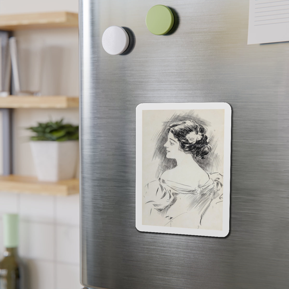 Portrait of a Lady, Pucks magazine interior illustration, 1897 (Magazine Illustration) Refrigerator Magnet-The Sticker Space