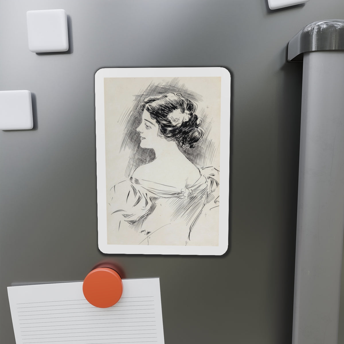 Portrait of a Lady, Pucks magazine interior illustration, 1897 (Magazine Illustration) Refrigerator Magnet-The Sticker Space