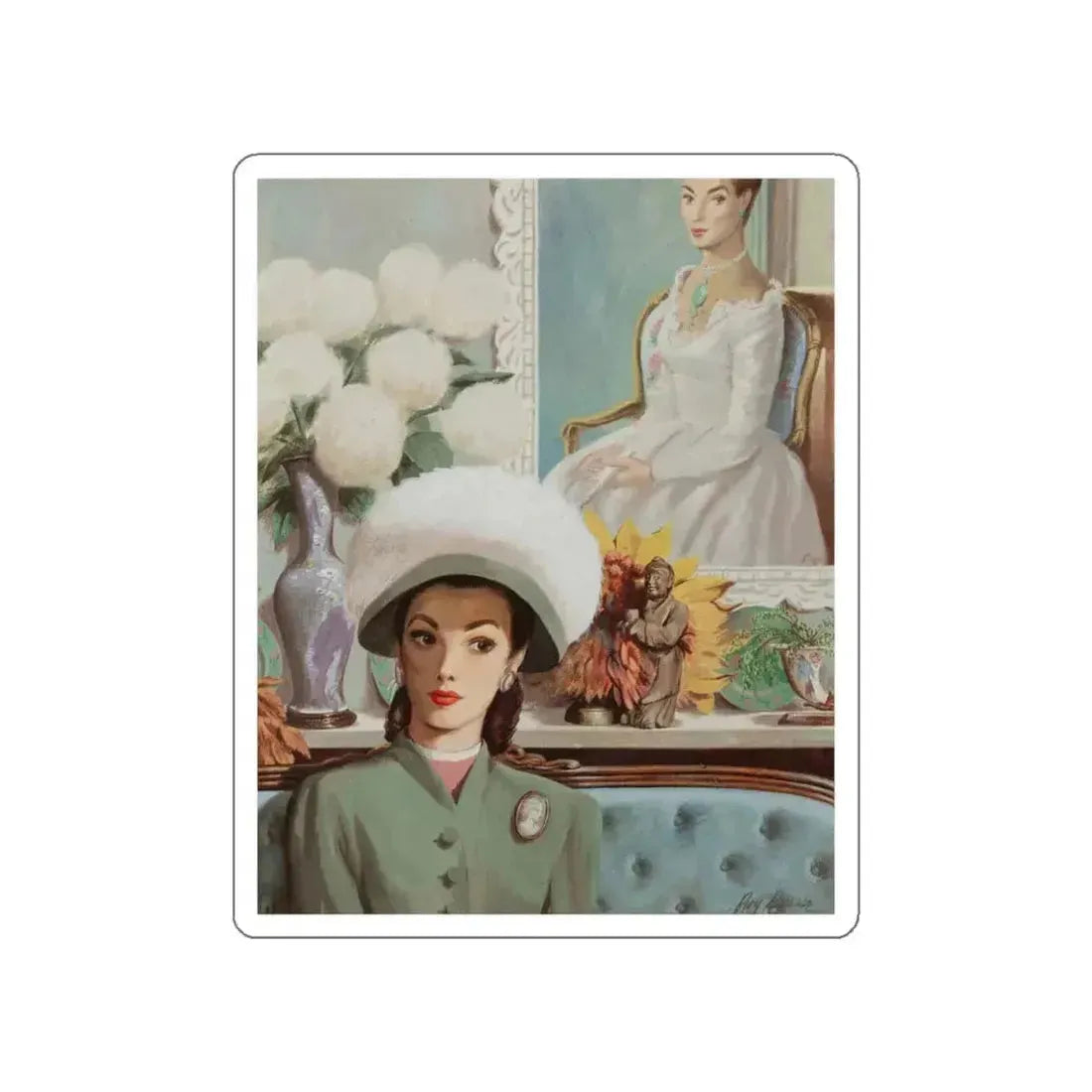 Portrait of a Seated Woman, story illustration (Magazine Illustration) STICKER Vinyl Die-Cut Decal White Die-Cut 4 Inch - The Sticker Space