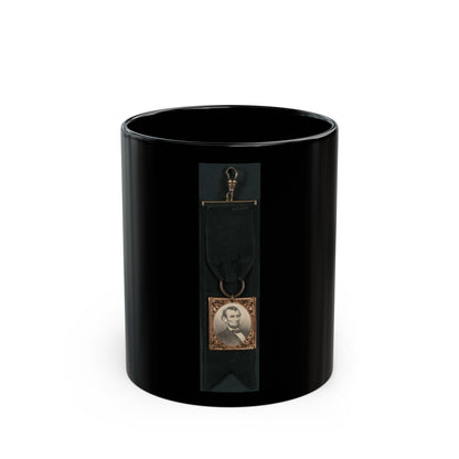 Portrait Of Abraham Lincoln Attached To Black Ribbon (U.S. Civil War) Black Coffee Mug-11oz-The Sticker Space