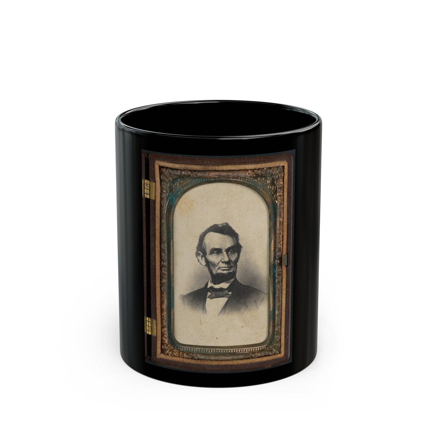 Portrait Of Abraham Lincoln In Thermoplastic Case (U.S. Civil War) Black Coffee Mug-11oz-The Sticker Space